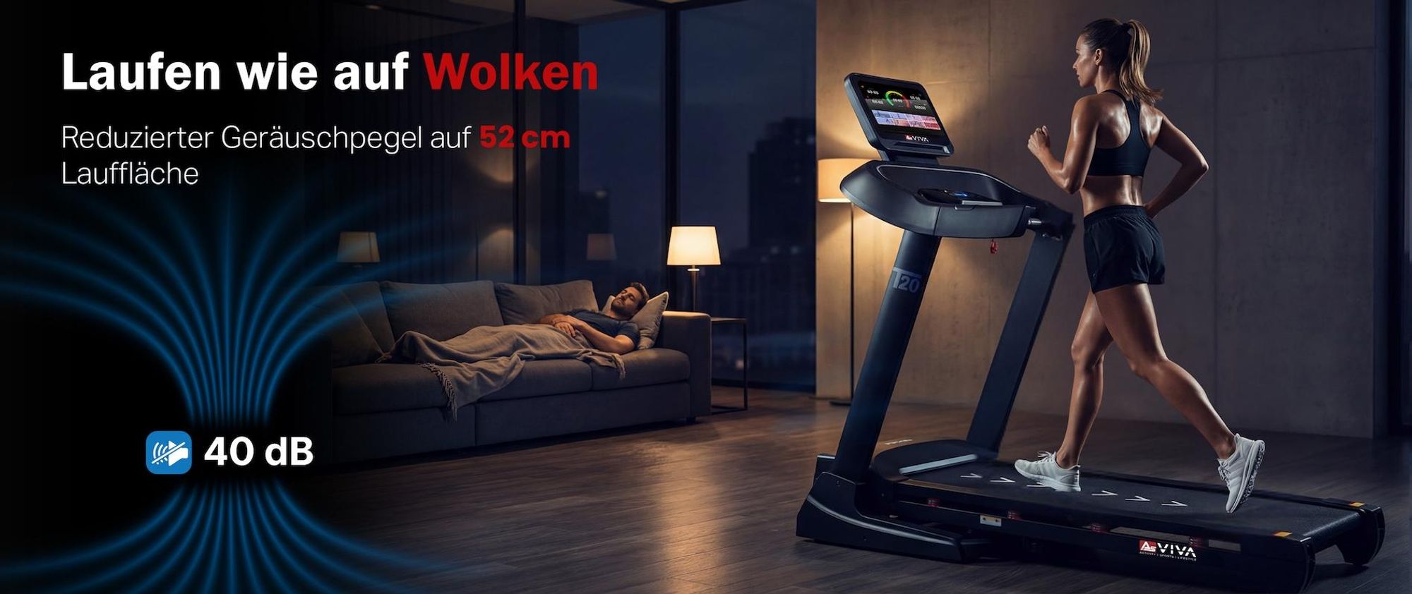 Laufband klappbar AsVIVA T20 Heimtrainer bis 18 km/h leise stabil mit großer Lauffläche App-kompatibel für Zuhause
