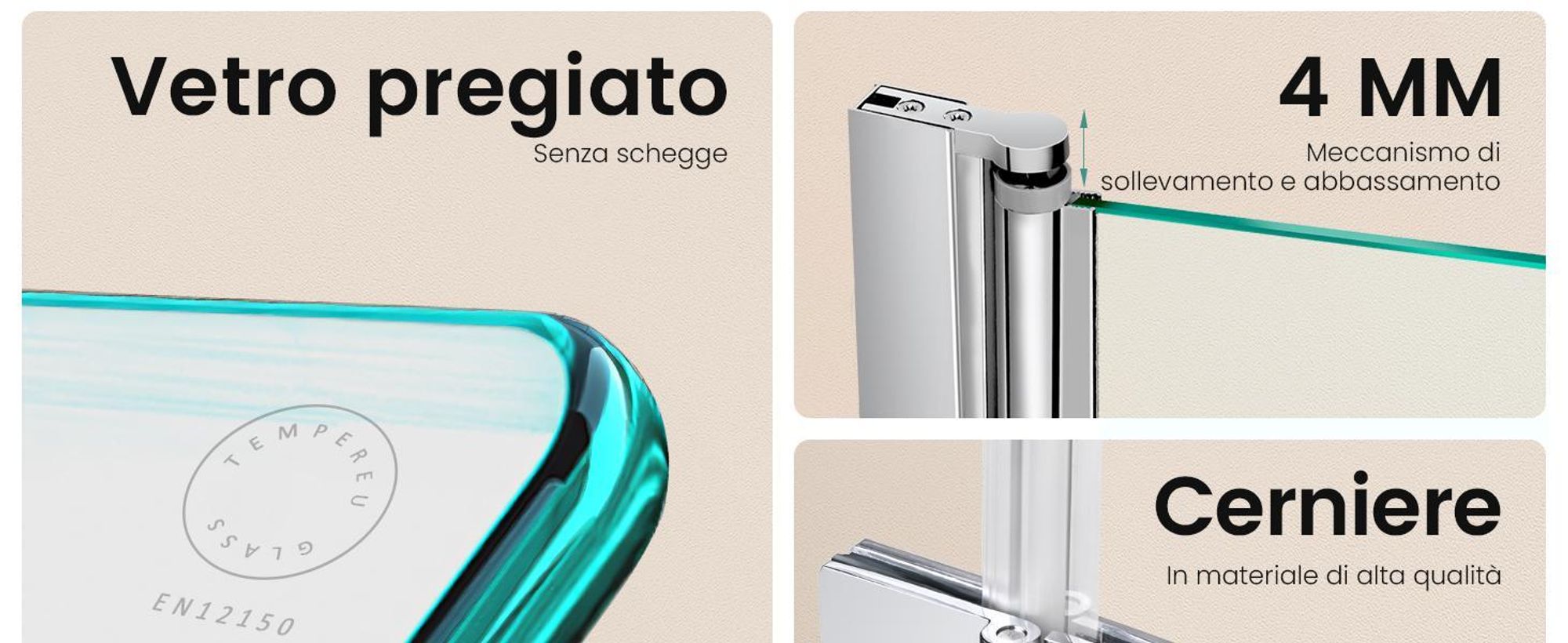 Schermo pieghevole per box doccia EMKE 110 x 140 cm vetro di sicurezza ESG nano-rivestito schermo doccia a doppia porta pieghevole in vetro per vasche da bagno