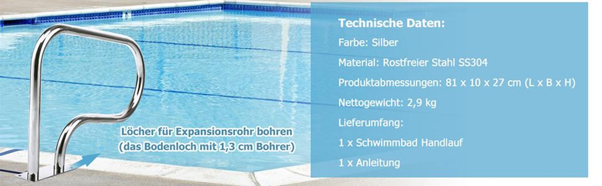 COSTWAY Edelstahl Poolleiter, Schwimmbad Leiter Handlauf Einstiegsleiter, Schwimmbadleiter, Einbauleiter Silber