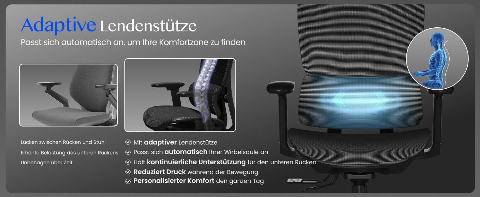 FLEXISPOT ErgoX Ergonomischer Bürostuhl Schreibtischstuhl 3D-Armlehnen&Kopfstütze 5D-verstellbare Rückenlehne Tragfähigkeit von 136 kg Grau