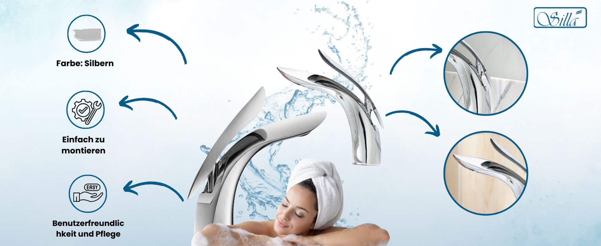 Silla, Chrom, Wasserhahn Bad, Wasserhahn, Badarmatur, Waschtischarmatur