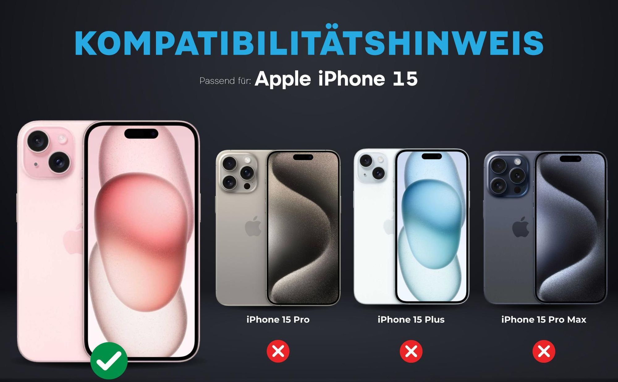 Kompatibilitätshinweise Kameraglas für Apple iPhone 15