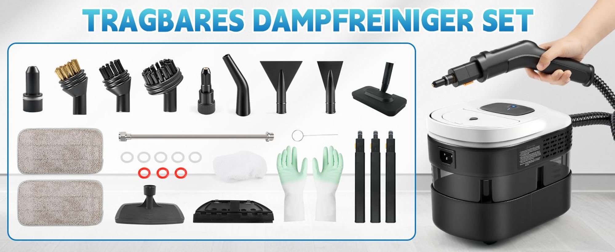 Dampfreiniger, 2500W Hand Dampfreiniger für alles mit 15 Zubehör, 4.5 bar Dampfdruck 1,6L Tank,Tragbarer Steam Cleaner für Fenster, Küche, Boden,Auto