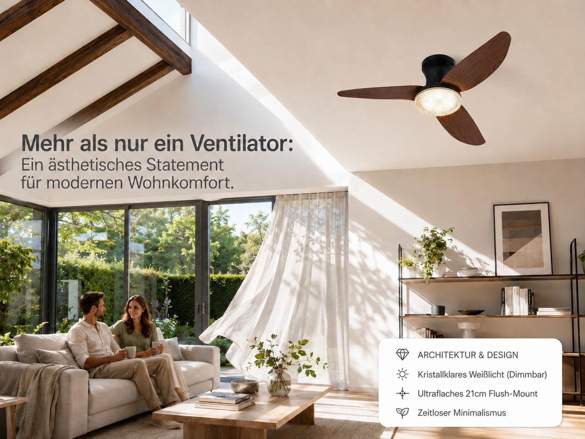Deckenventilator mit Beleuchtung leise, Ø100cm DC Motor 6 Stufen, Smart APP & Fernbedienung, Dimmbar 3 Farben Umkehrbare Windrichtung Wohnzimmer Büro
