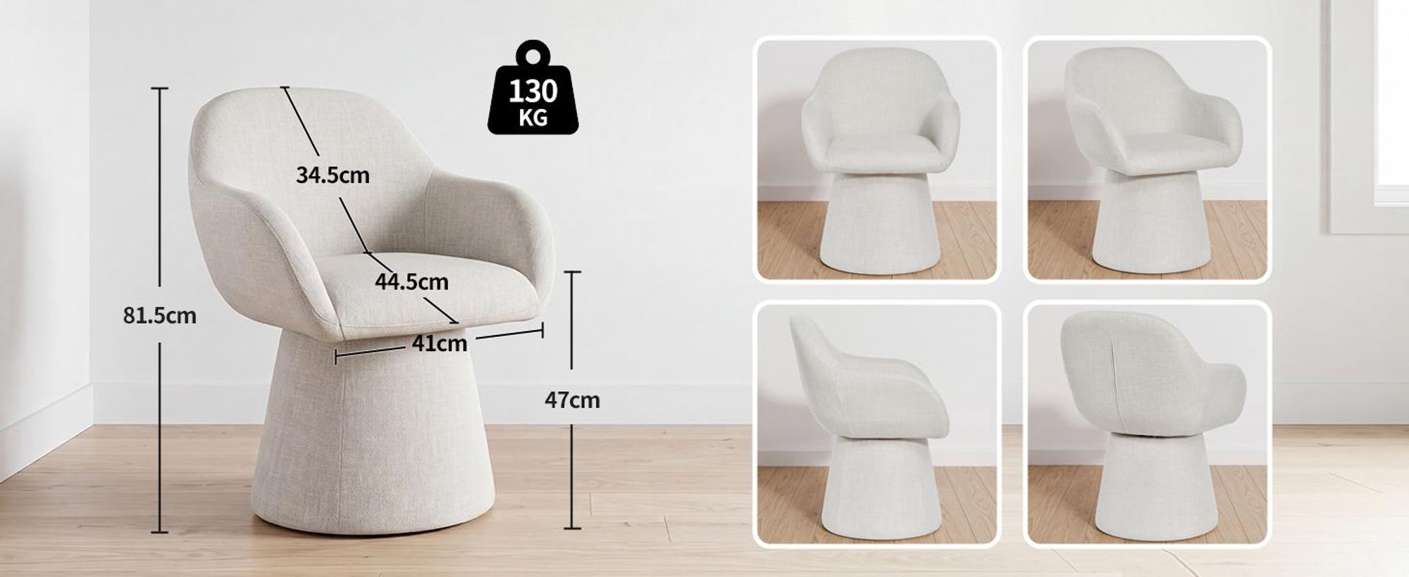 Duhome Chaise de salle à manger pivotante à 360° Fauteuil lounge en lin Chaise pivotante Moderne Chaise rembourrée pour le salon Chambre à coucher Bureau