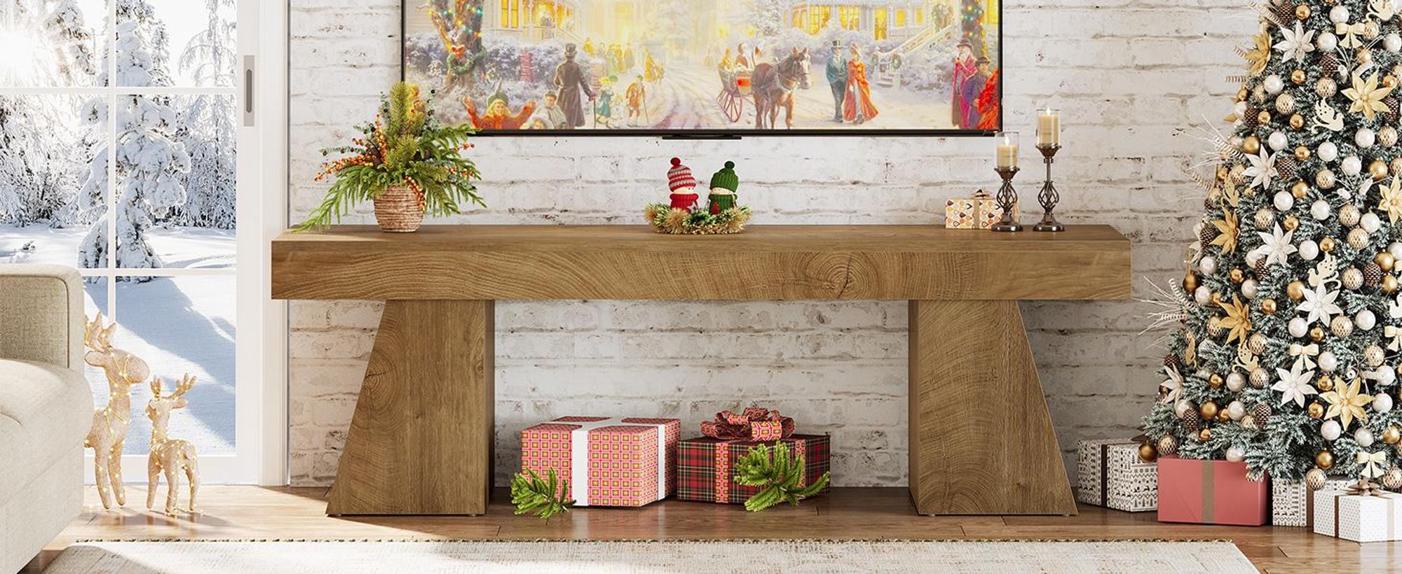 Tribesigns TV-Schrank 160 cm  für Fernseher bis zu 75 Zoll, Landhausstil Lowboard mit Stauraum, Fernsehständer für Wohnzimmer, Schlafzimmer, Natur