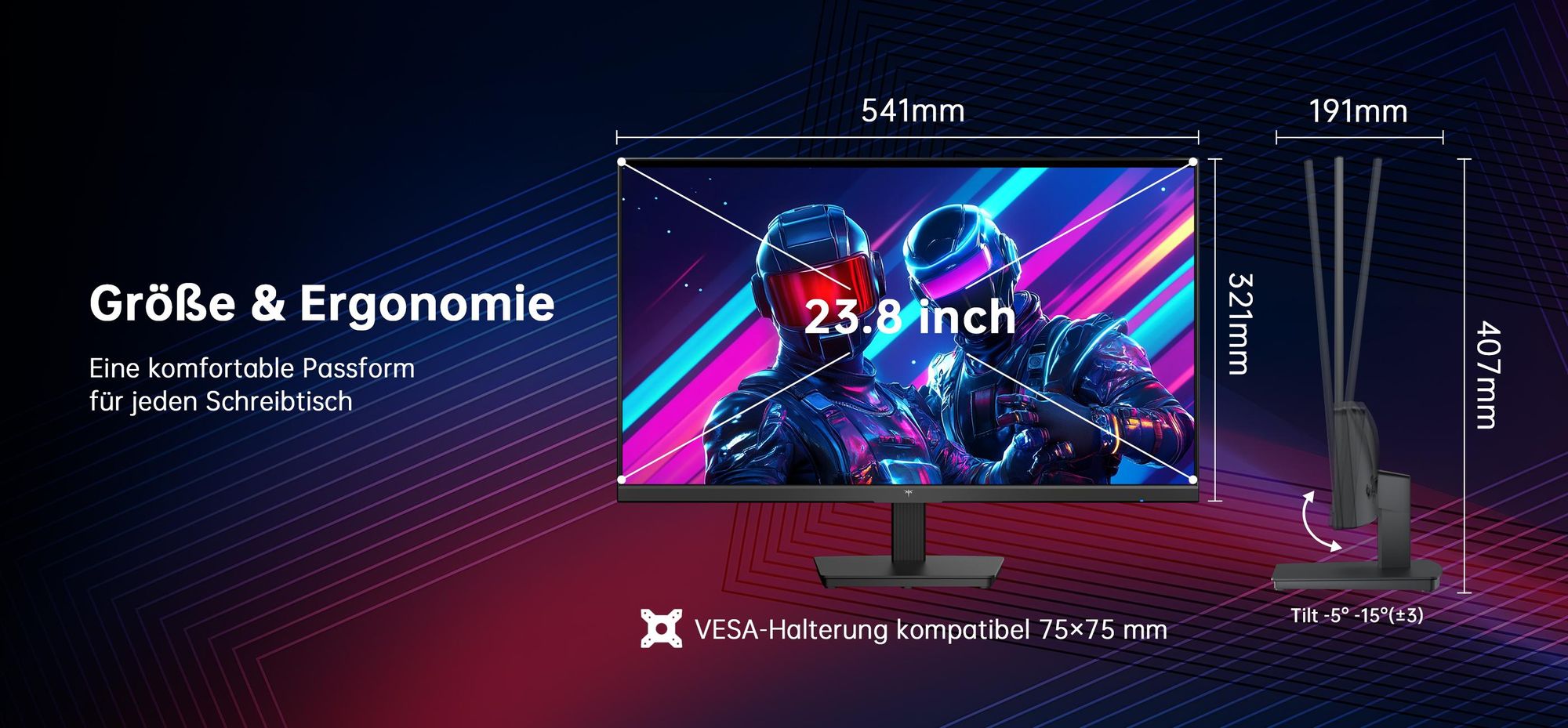 KTC H24B9S-2 Gaming Monitor 23,8 Zoll Full HD 144Hz Fast IPS HDMI VESA Flicker-Free Low Blue Light