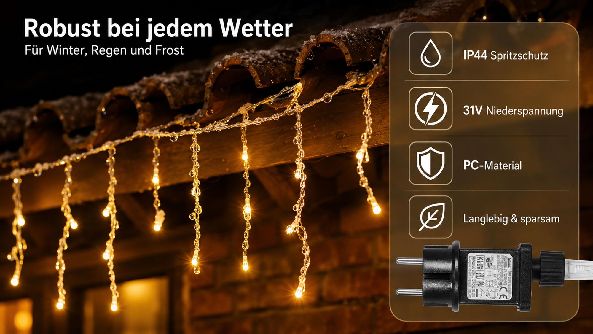 Eisregen Lichterkette Warmweiß 15M Eiszapfen Led Lichterketten 8 Modi Timer und Speicherfunktionen Fenster Dachrinne Balkon Garten Weihnachten Deko