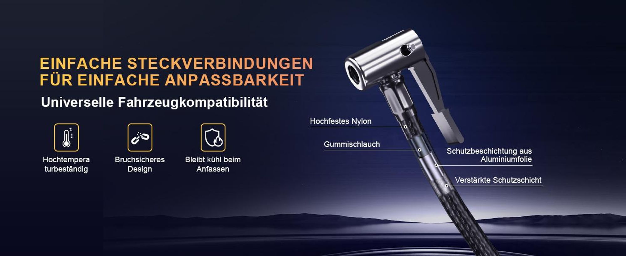 Akku Kompressor 4 in 1: multifunktionale Luftpumpe mit punktgenauer Digitalanzeige & Druckkontrolle, LED-Notleuchte & SOS, mit 1500mAh Akku &Netzkabel