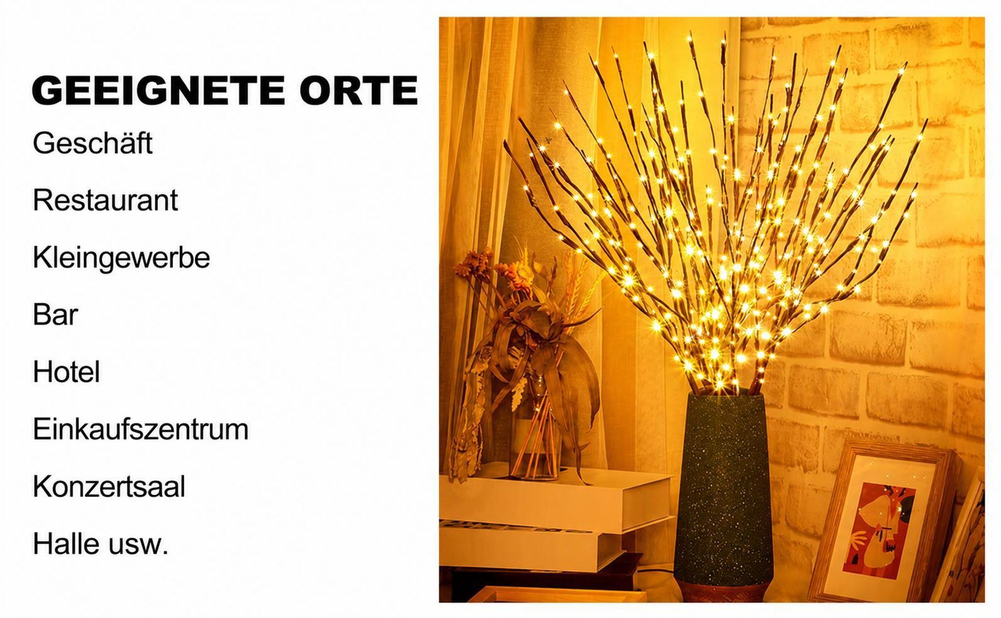 3er-Set 60 LEDs Lichterbaum-Zweige, Lichterzweige Warmweiß, Zweiglampe für Home Room Vasendekoration