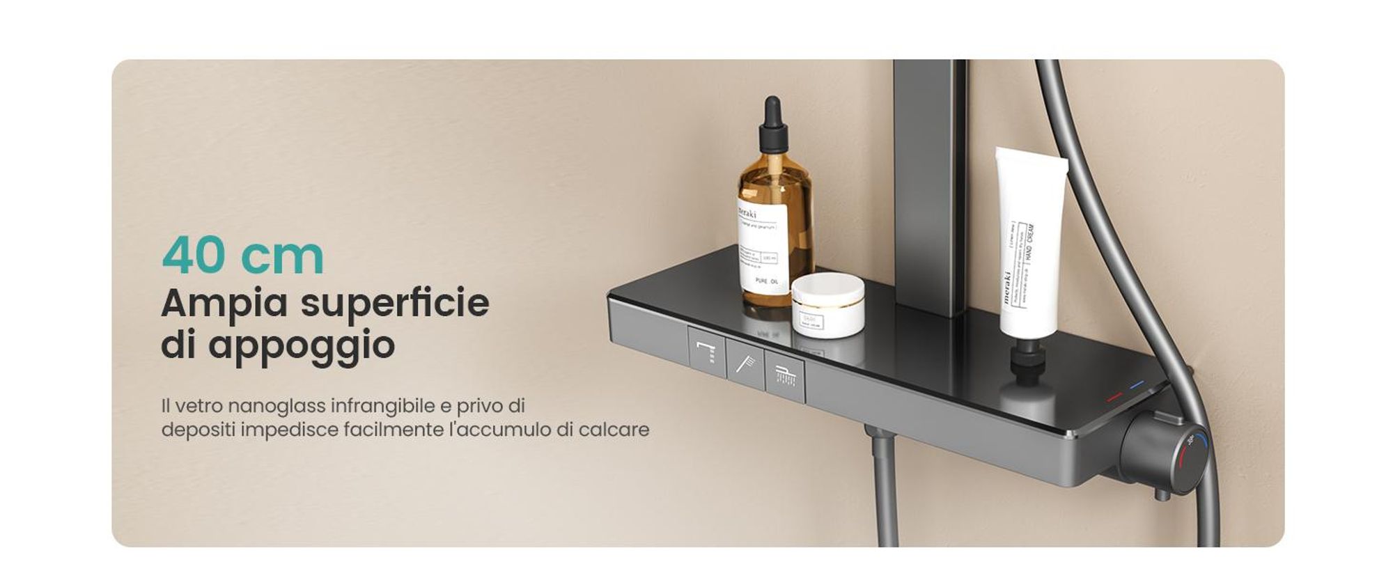 Sistema doccia EMKE con termostato, pannello doccia, doccia a pioggia 36x24cm, rubinetteria 3 in 1 per vasca e doccia per il vostro bagno moderno, KTW, antracite opaco