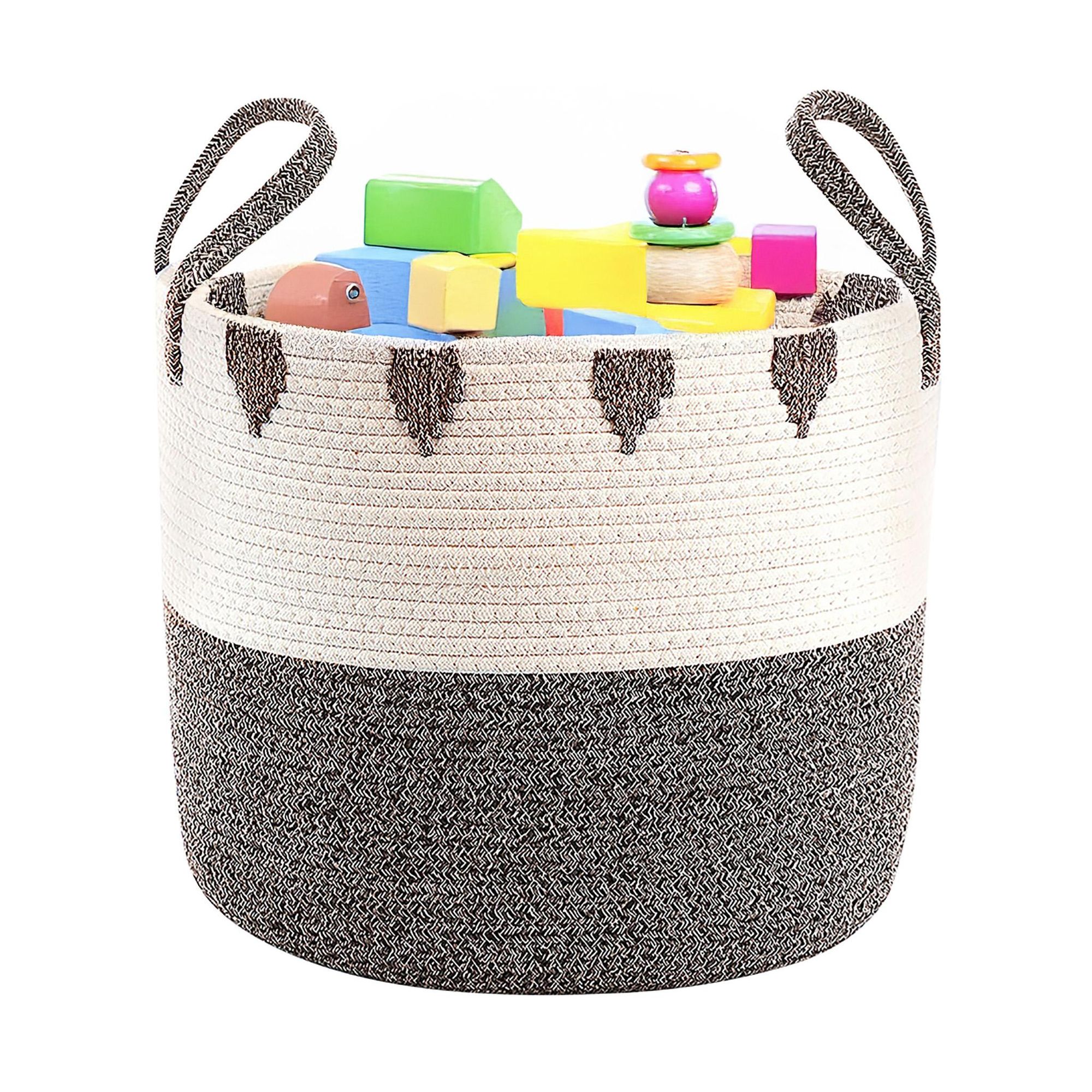 Kobolo Aufbewahrungskorb aus Baumwolle in braun und weiß rund - mit Griffen - Korb Regalkorb Küche Schale Natur Henkel Körbe schrankkorb Organizer