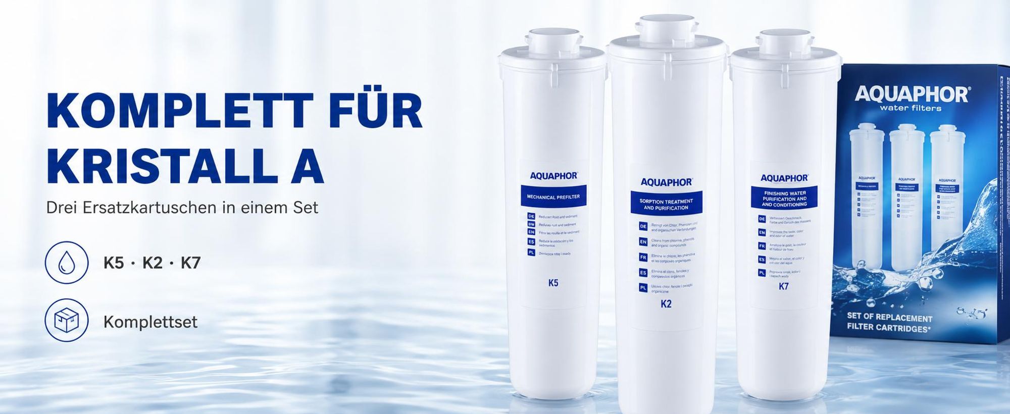 AQUAPHOR Crystal A TRIO Trinkwasserfiltersystem mit 1 Wege Wasserhahn, Keimsperre gegen Bakterien, aktives Chlor, Schwermetalle, Pharmazeutika, Medikamente und Mikroplastik