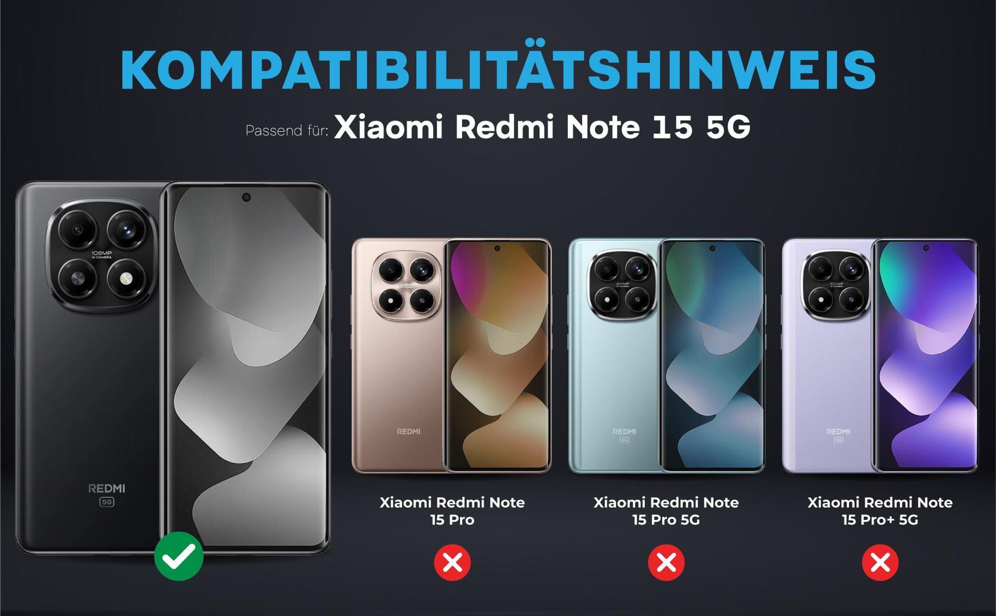 Kompatibilitätshinweise Kameraglas für Xiaomi Redmi Note 15 5G