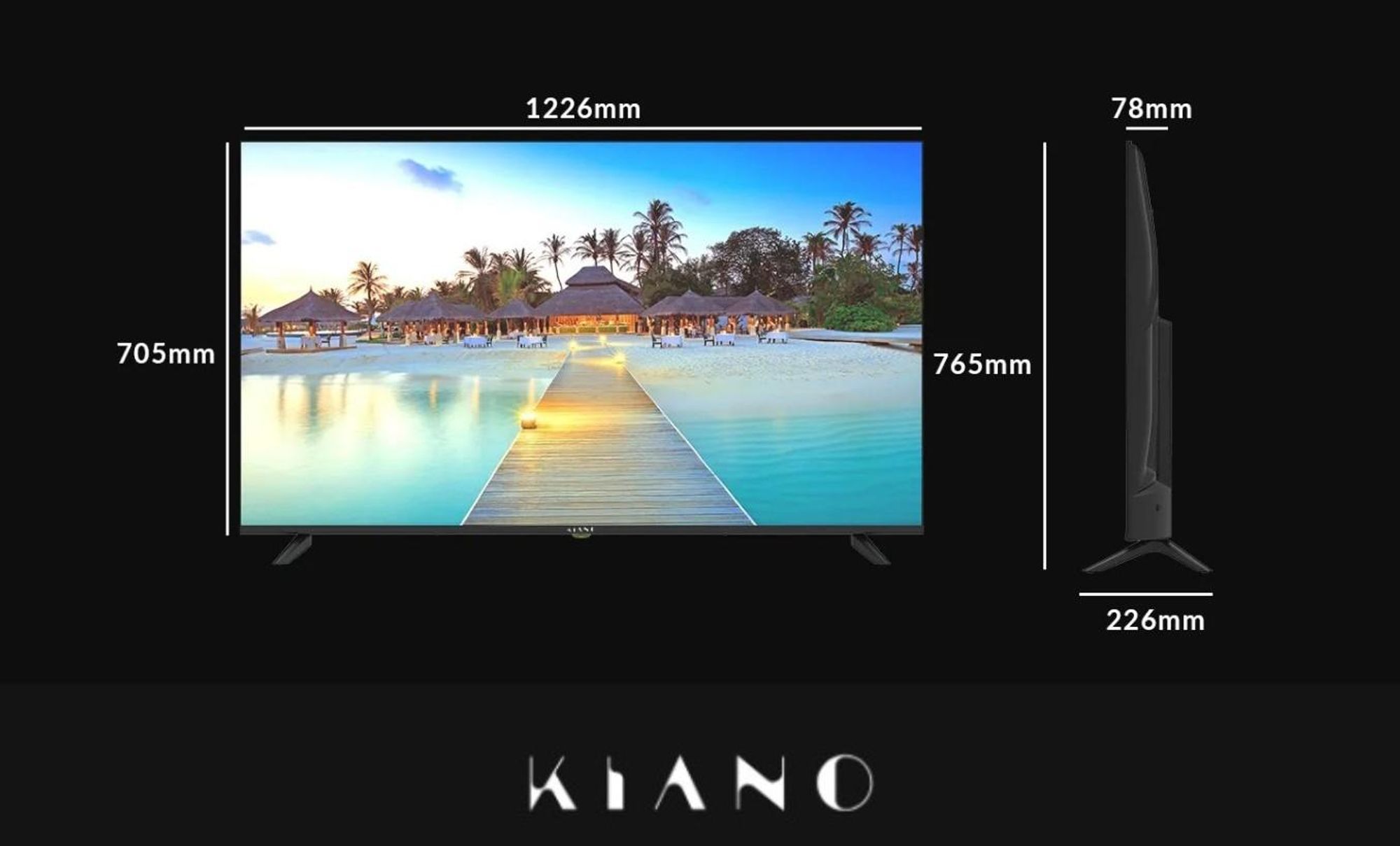 Kiano Fernseher - 55 Zoll - TV Smart - 4K UHD - 3840 x 2160px - VIDAA - WiFi - Miracast - PVR-Recorder - Tuner DVB-T2/S2 - DLED