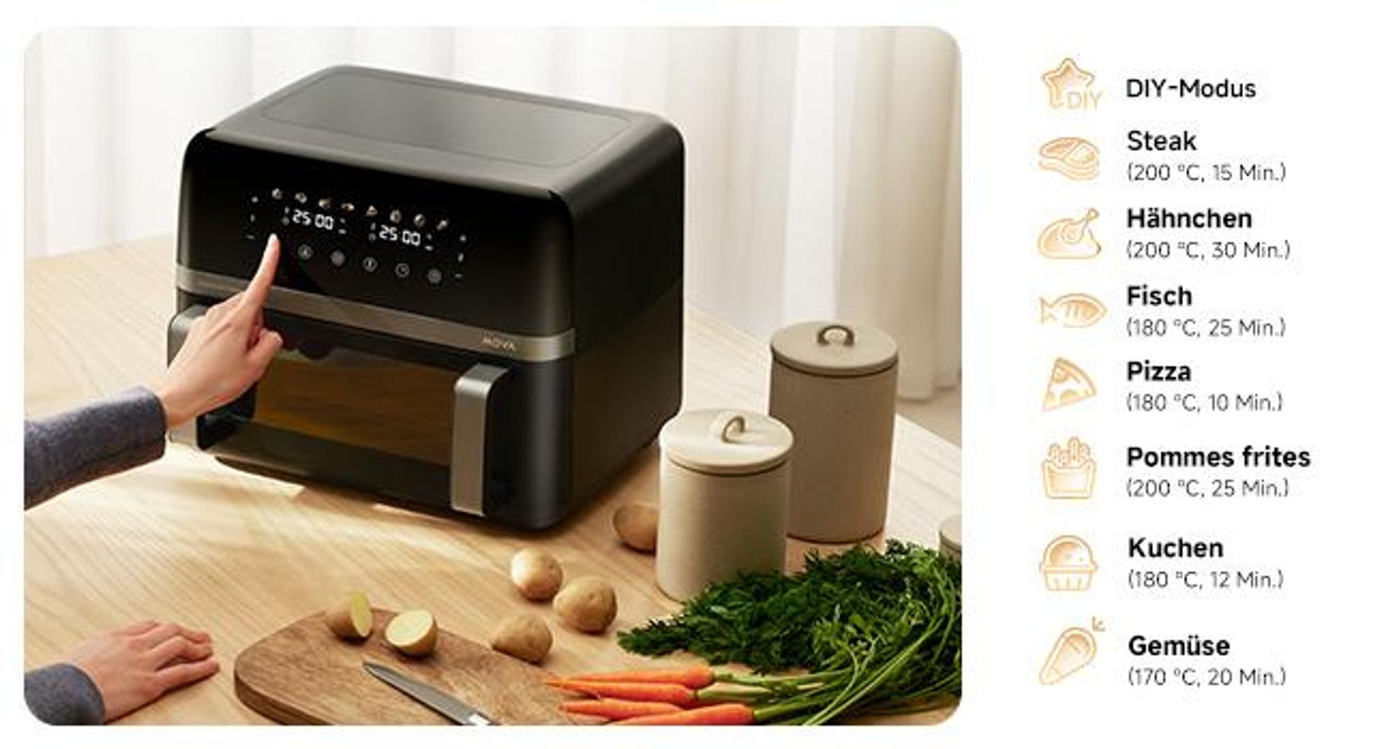 MOVA AeroChef FD20 Pro Friteuse à air chaud 9 L bi-zone, 2700 W, SyncFinish, cuisson rapide et croustillante, température 40-230 °C