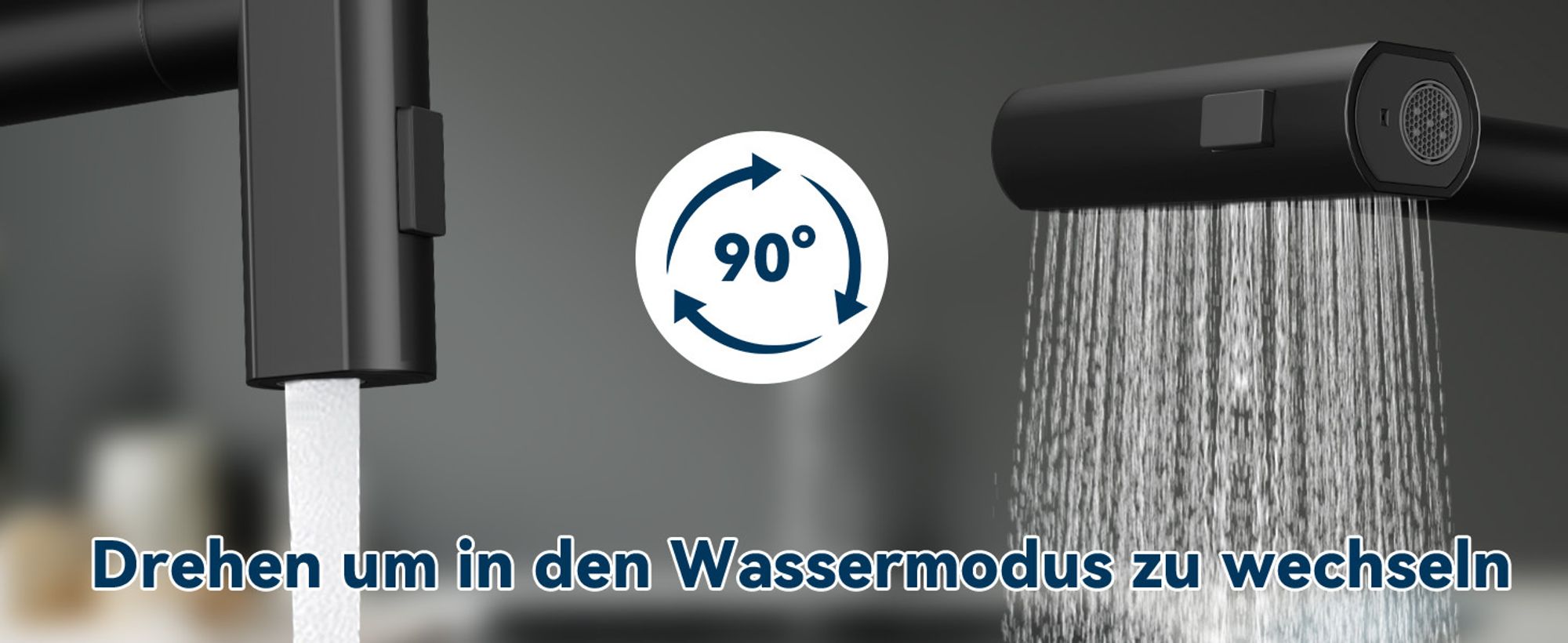 ZMH Wasserhahn Küche Küchenarmatur Schwarz Waterfall Spültischarmatur Ausziehbar mit Brause Mischbatterie Spüle 360° Drehbar Armatur Edelstahl mit 3 Strahlarten Küchenwasserhahn