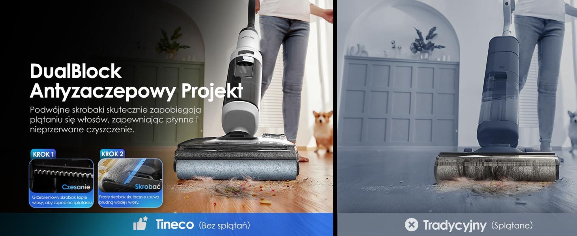 Tineco Floor ONE Stretch S6 odkurzacz myjący 2w1 na mokro i sucho, samoczyszczenie 85°C, rozkładany 180°, 85°C 5 minut Flashdry, czyszczenie krawędzi