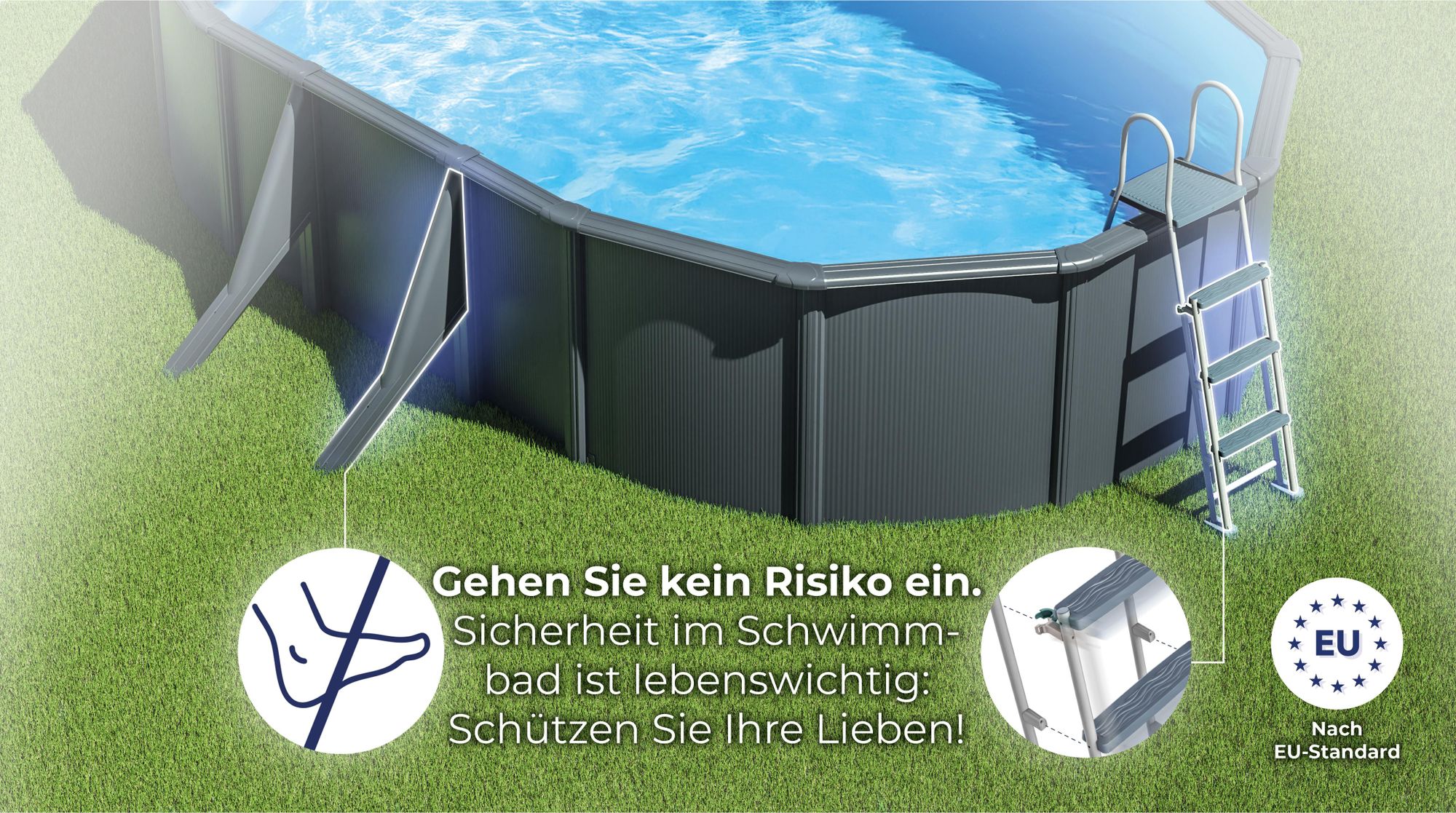 GRE Ovaler Stahlwandpool mit Anthrazitoptik KIT500GY – 500 x 300 x 120 cm, Komplettset