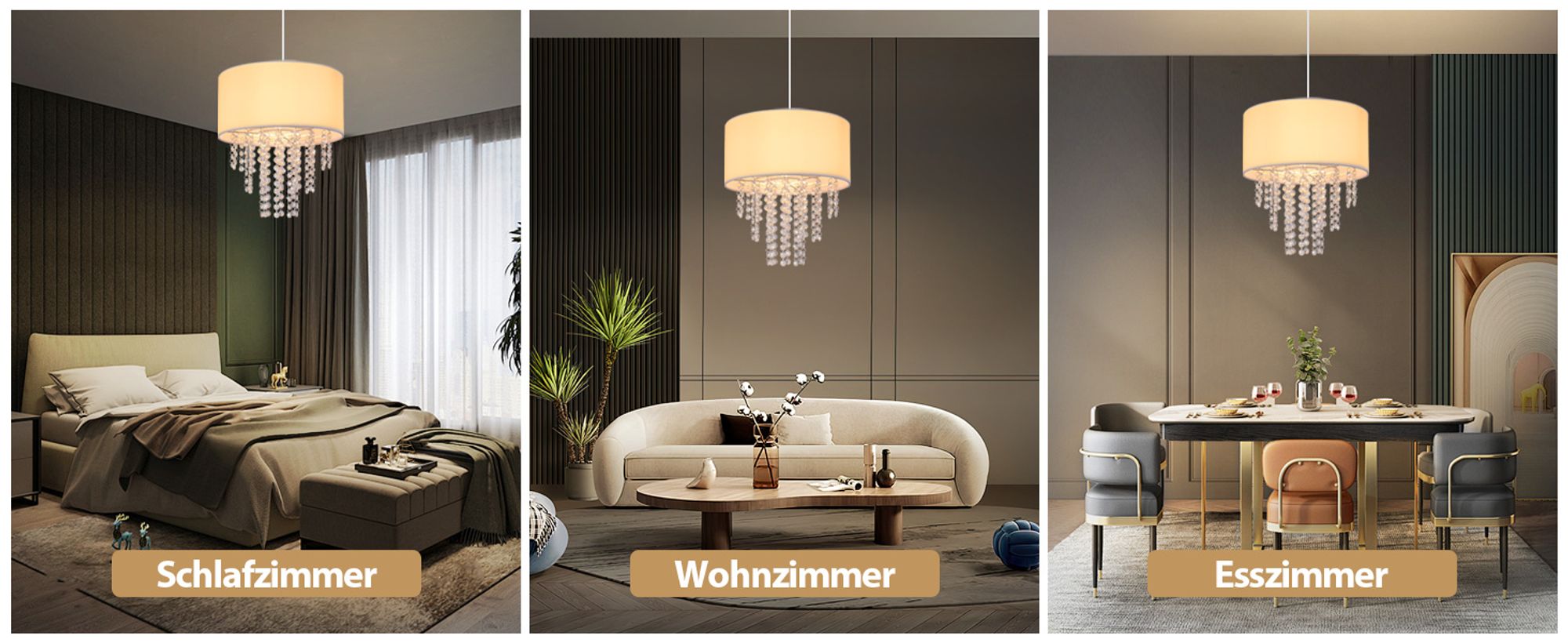 ZMH Hängelampe Wohnzimmer Pendelleuchte Schlafzimmer Hängeleuchte E27 Kristall Stoff Esstischlampe Hängend Modern Esszimmerlampe Esszimmer Pendellampe Design für Esstisch (Ohne Leuchtmittel)