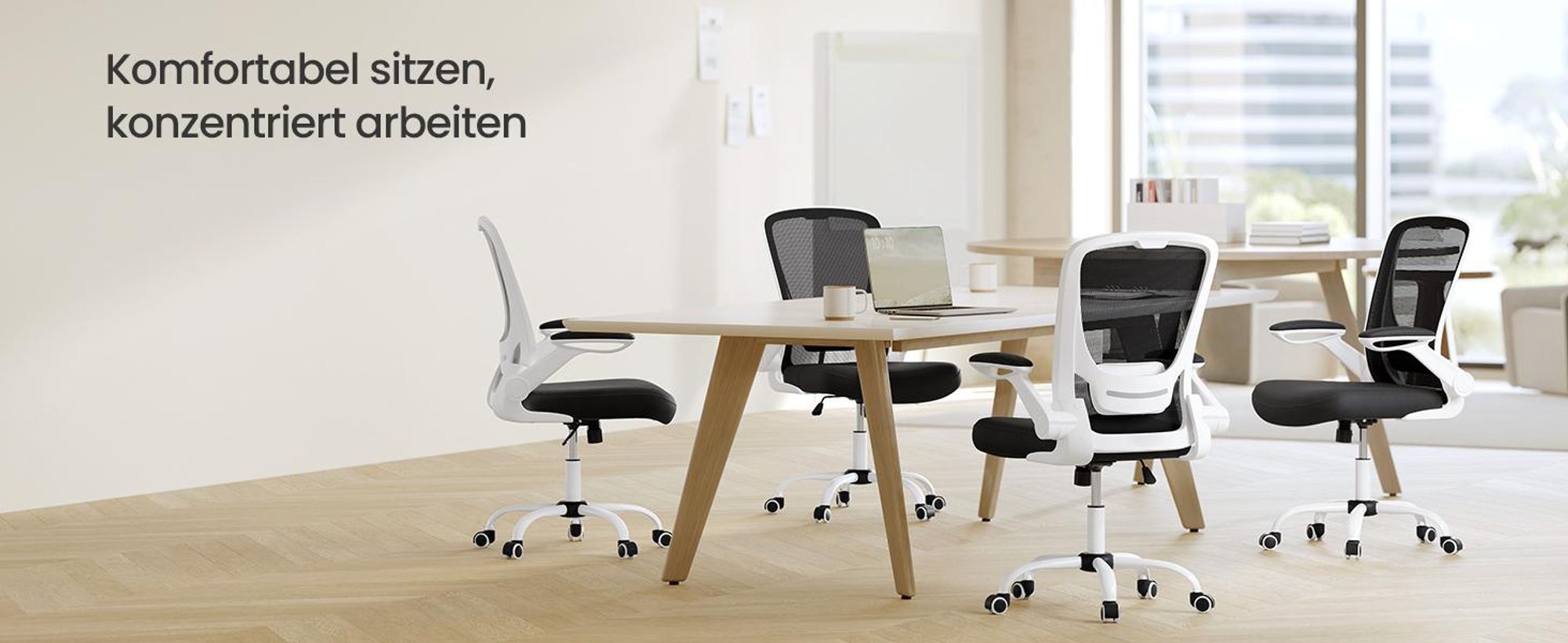SONGMICS Schreibtischstuhl, atmungsaktive Netzbespannung, Weiß
