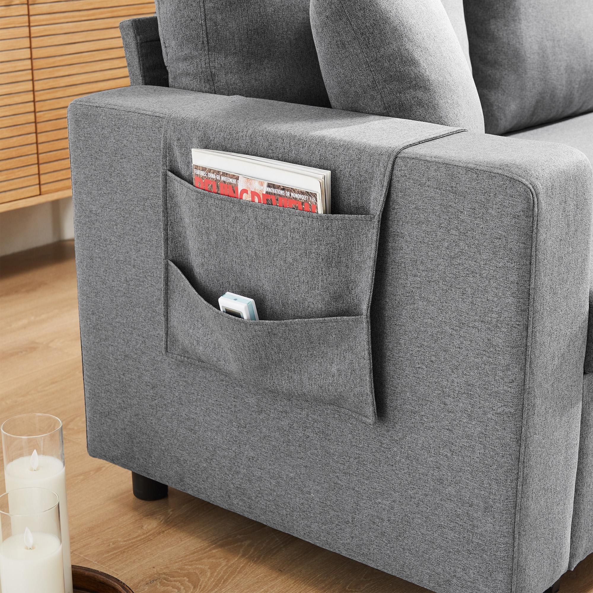 Merax 3-Sitzer Ecksofa mit Schlaffunktion, L-Form Sofa mit Bettkasten, Sofa Seitentasche Wohnlandschft, Schlafsofa Couchgarnitur Bettcouch, Dunkelgrau