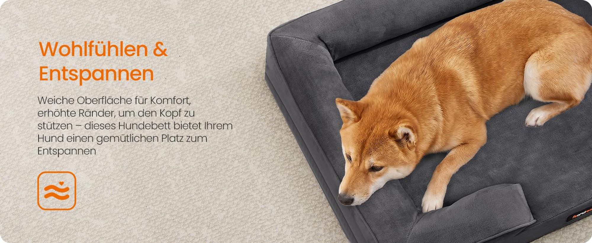 FEANDREA Orthopädisches Hundebett L, abnehmbarer Bezug, erhöhte Ränder, rutschfest, waschbar, Haustierbett, dunkelgrau