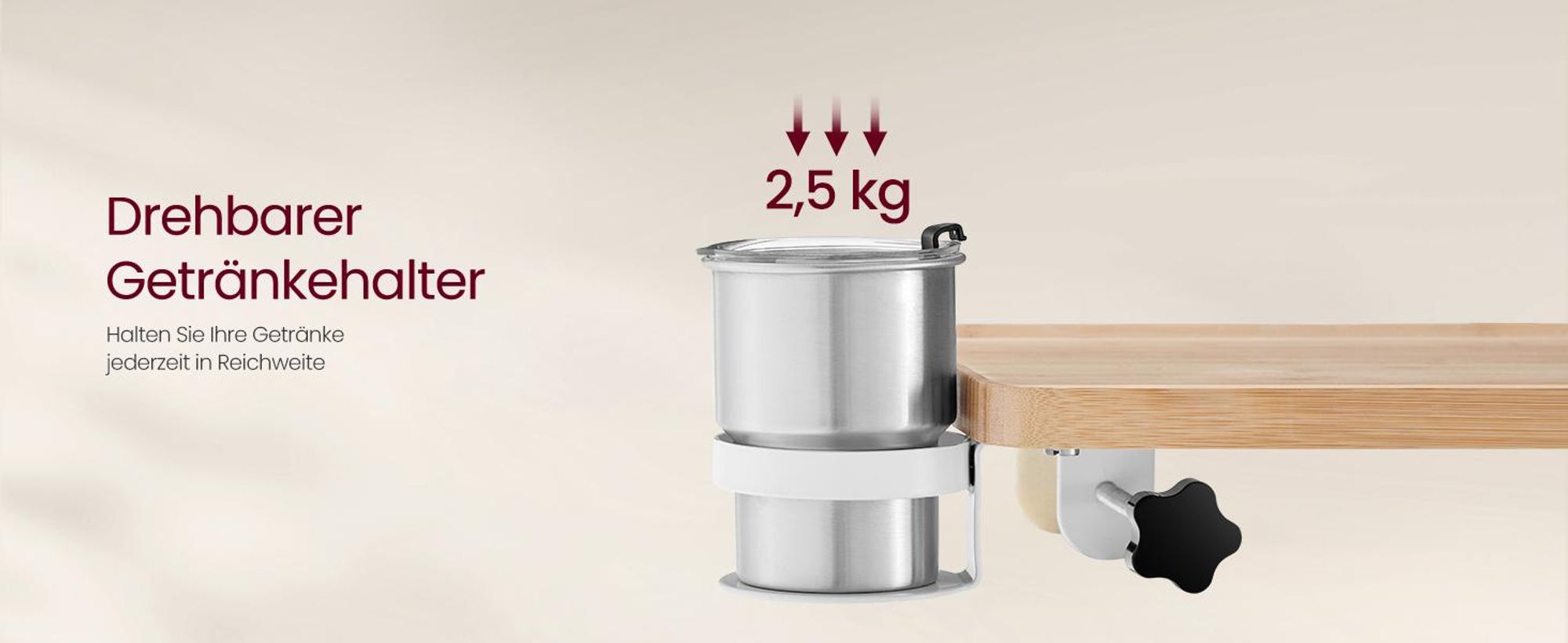 VASAGLE Bettablage, Nachttisch zum Einhängen, mit Handyschlitz, drehbarem Getränkehalter, verstellbarern Klemmen, Naturbeige