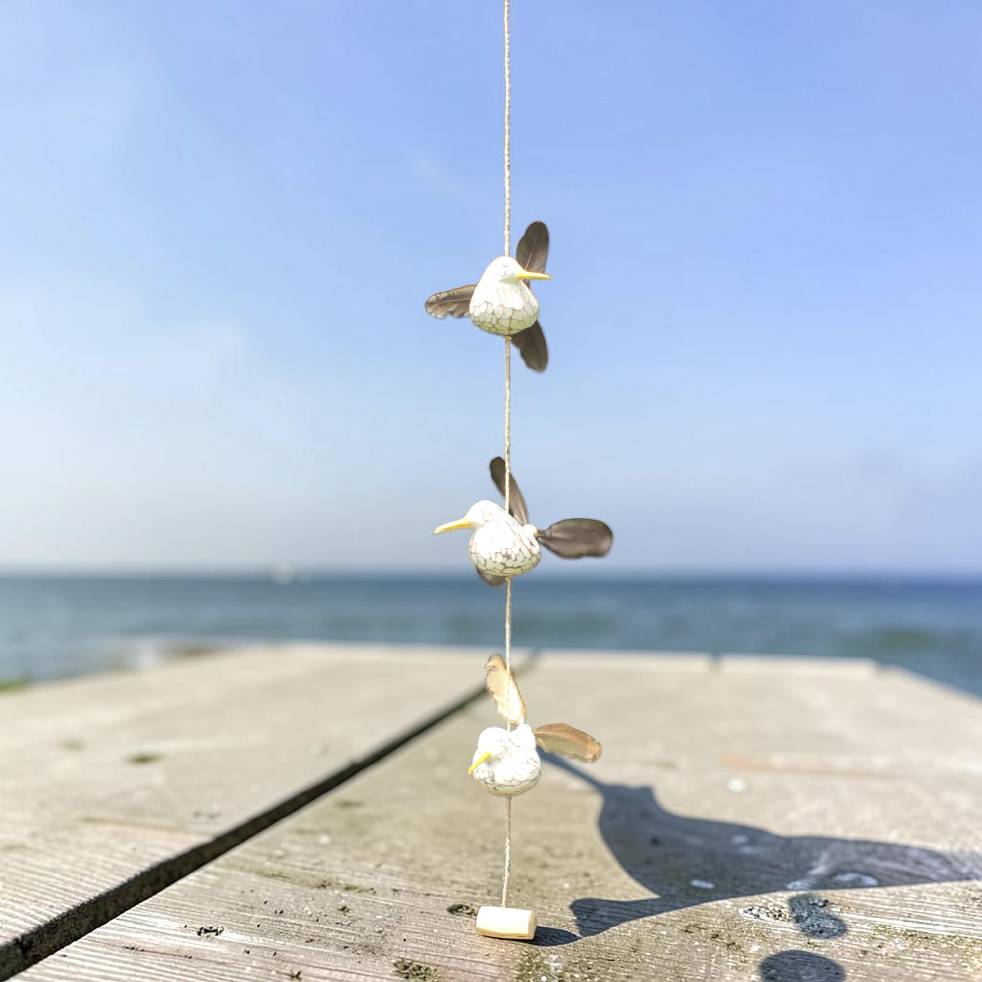 Windspiel mit 3 Möwen aus Holz mit Feder Propellern Garten und Balkondeko