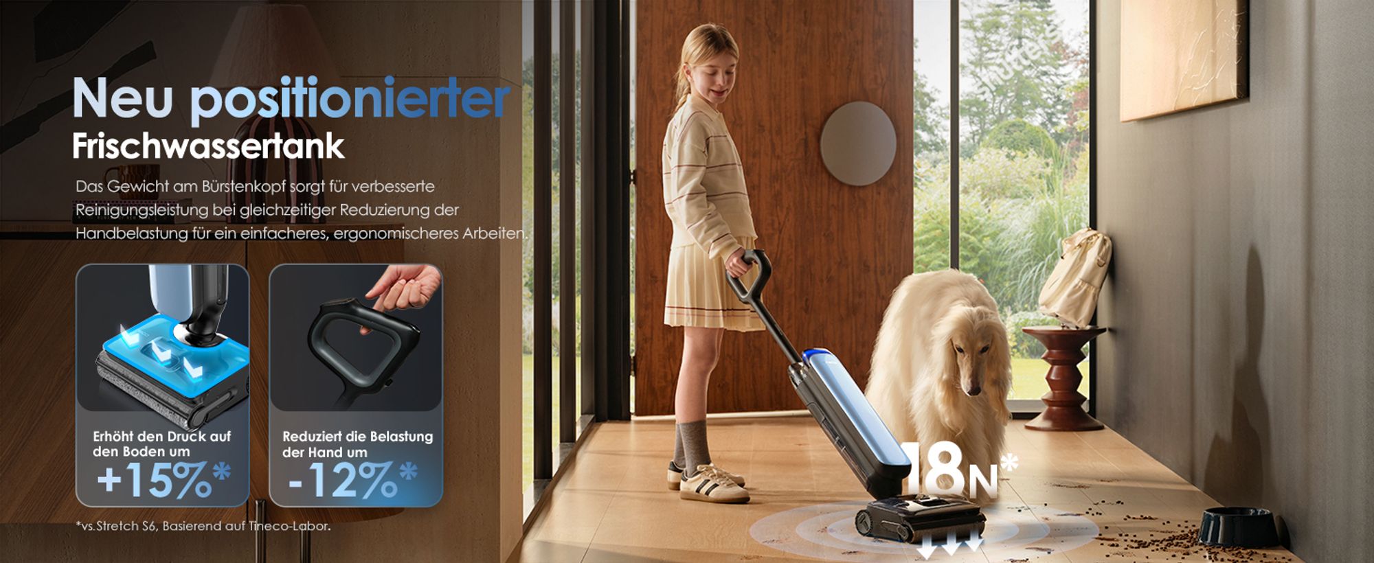 Tineco Floor One S9 Artist Nass Trockensauger, 22kPa 360° SmoothDrive, Anti-Tangle, Selbstreinigung, 50 Min. Laufzeit Beidseitige Reinigen, Stilvoller