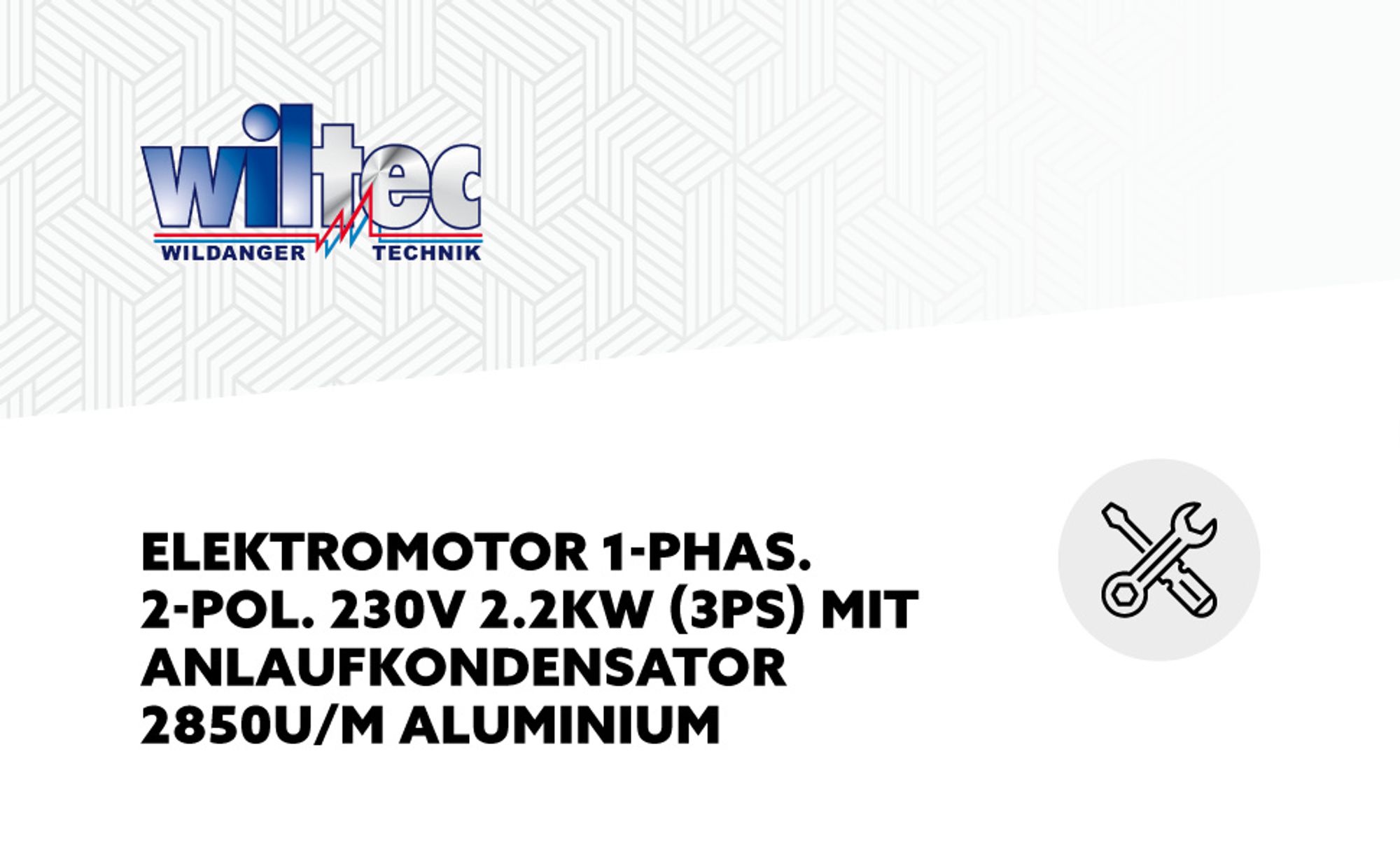 Wiltec Elektromotor 230 V 2,2 kW (3 PS) 1-phasig 2-polig E-Motor mit Anlaufkondensator 2850 U/min und Aluminiumwicklung