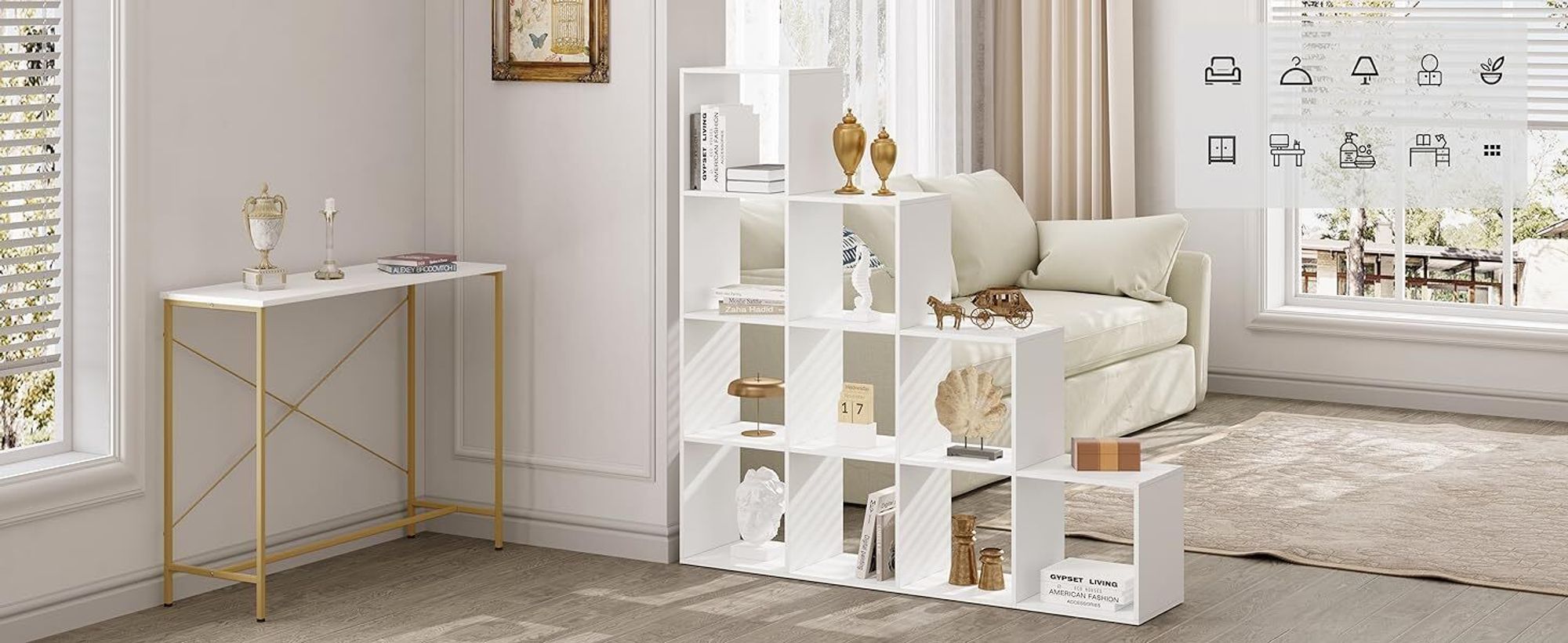 WOLTU Bücherregal mit 10 Fächern, Holzwerkstoff, Würfelregal Stufenregal, Weiß