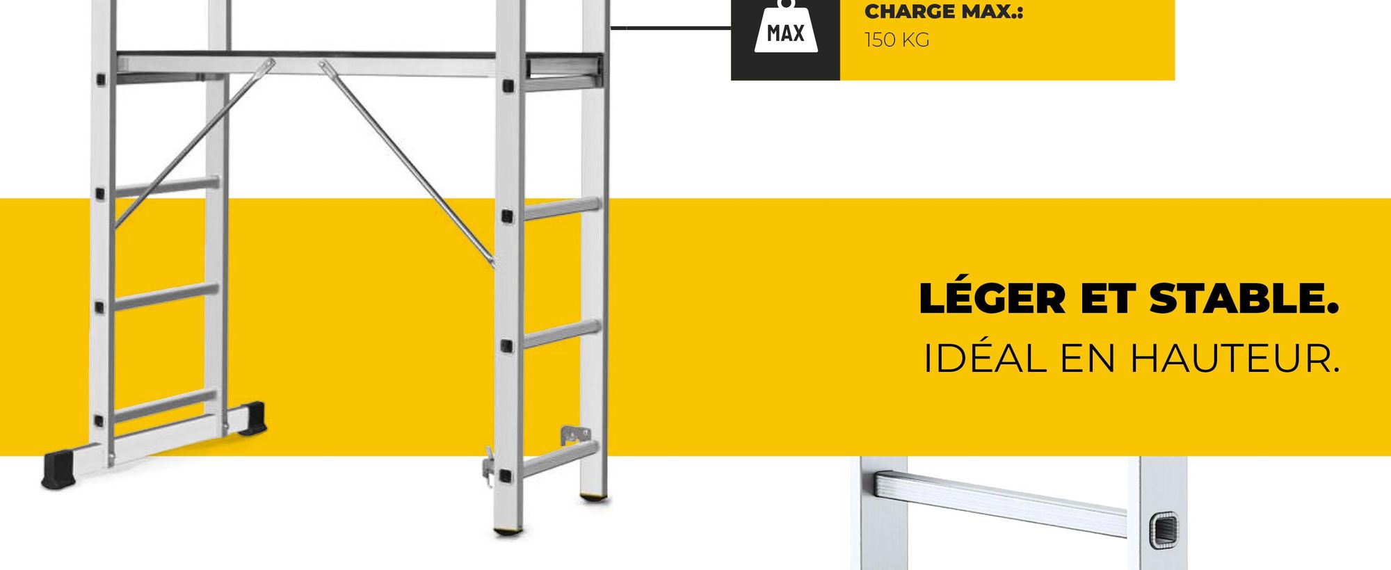 Drabest | Échafaudage en aluminium - Échafaudage en aluminium 2x6 - Échafaudage échelle - Charge admissible de la plateforme : 150 kg