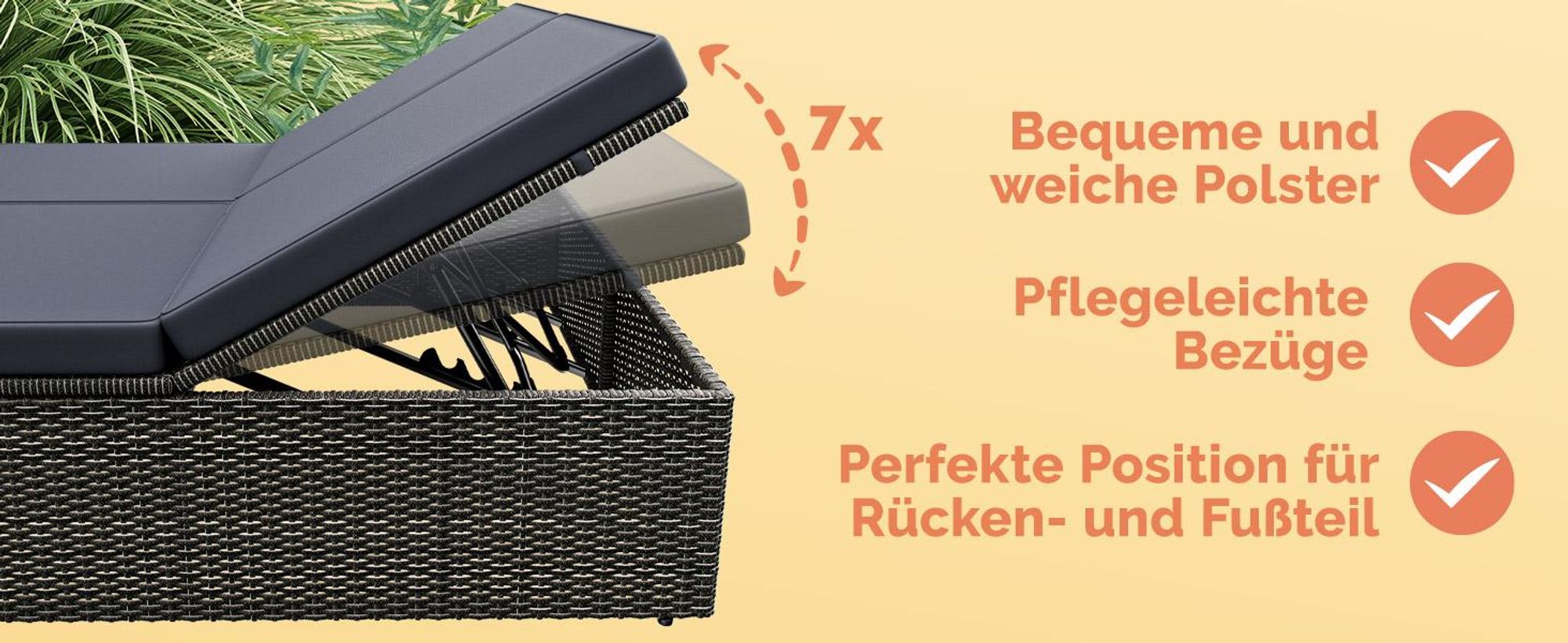 CASARIA Sonnenliege Polyrattan 2 Personen