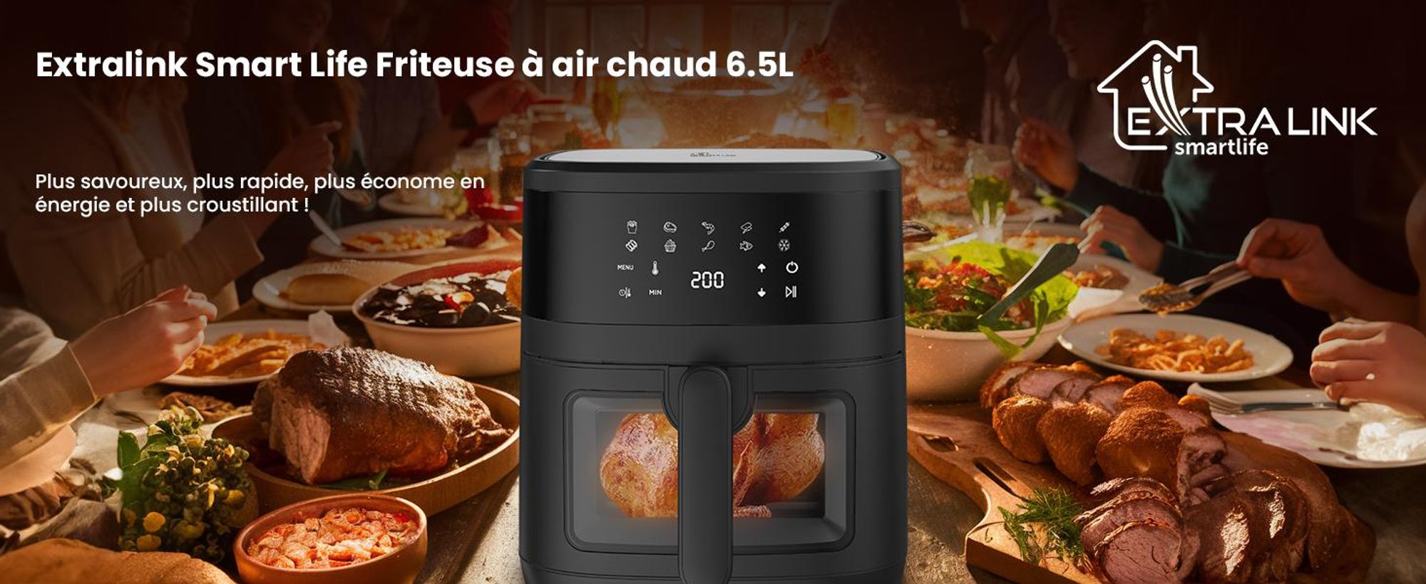 Extralink Air Fryer 6,5 l friteuse à air chaud 1800 W avec fenêtre transparente et écran tactile LED