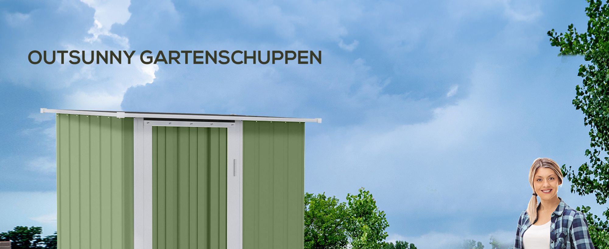 Outsunny Gartenhaus Metallgerätehaus mit Tür für den Außenbereich Grün