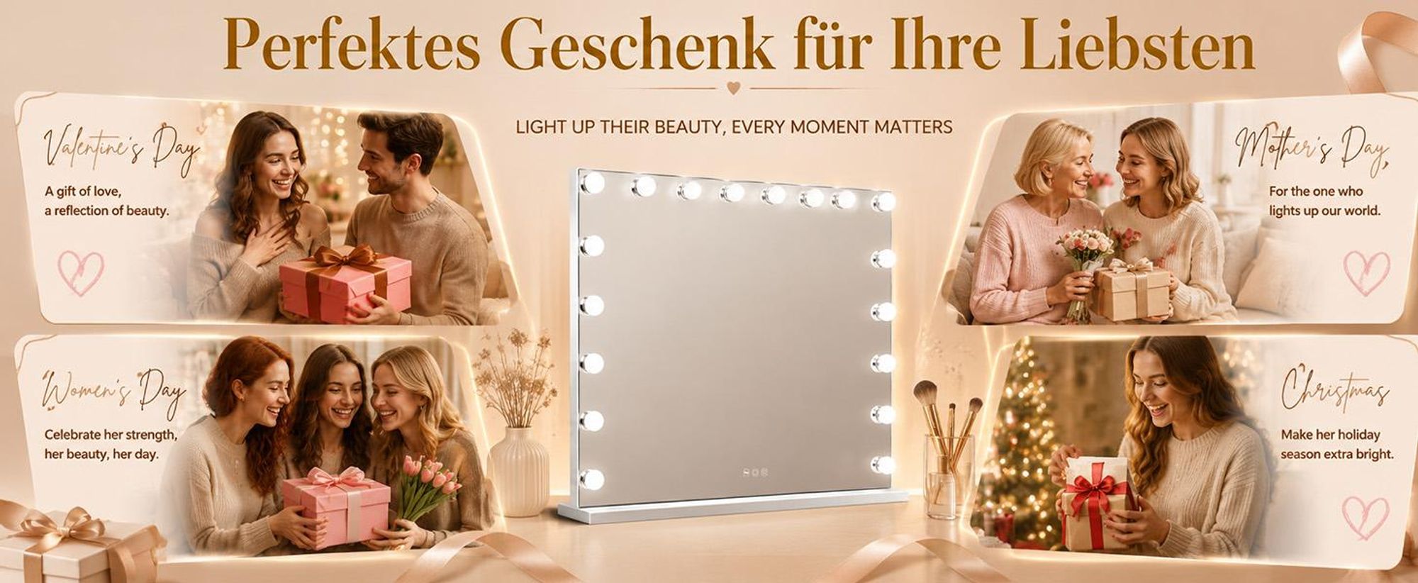 VANITII Hollywood Schminkspiegel 80cm x 58cm mit Beleuchtung 18 Dimmer Leuchten 3 Lichtmodus Kosmetikspiegel für Badzimmer Schminktisch Weiß