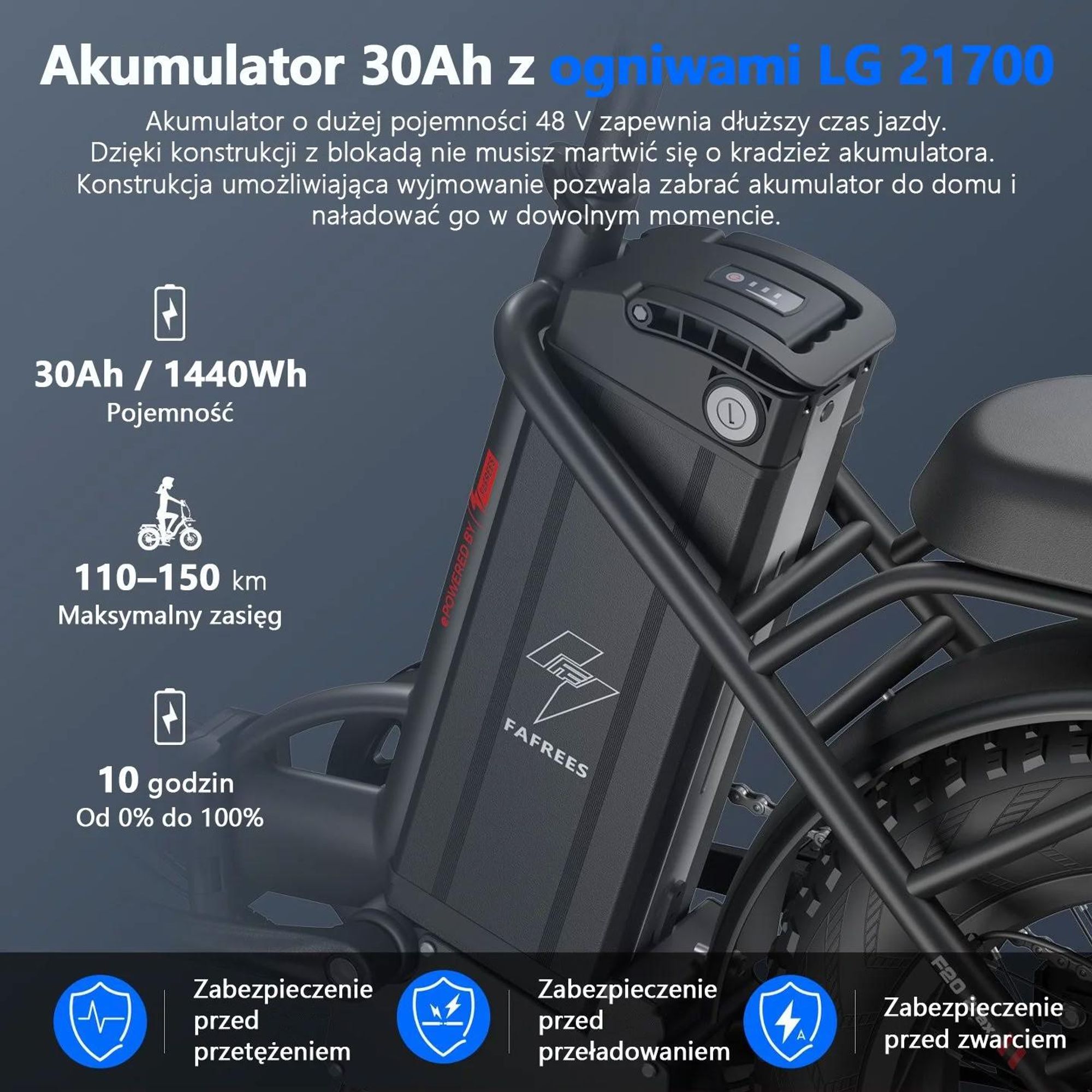 Electric Bike FAFREES F20 Max - Bateria 48V30AH Opona 20" Hamulec tarczowy mechaniczny - Czarny