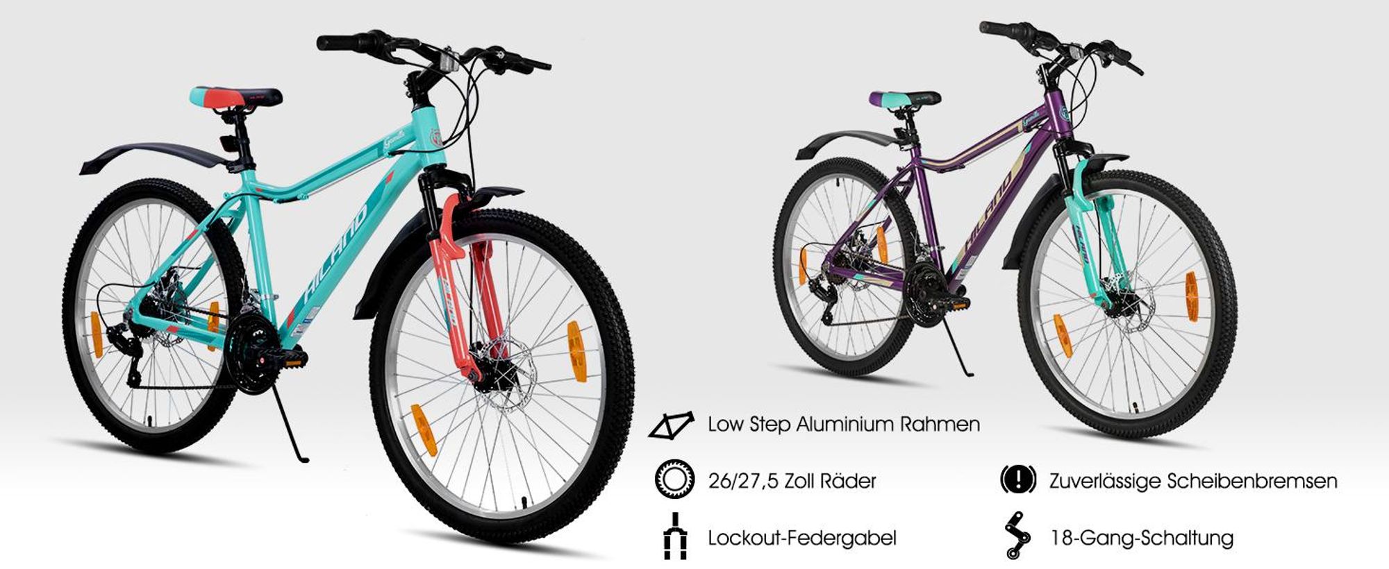 Hiland Damen Mountainbike 27,5 Zoll, Aluminium Rahmen 18 Gang MTB für Frauen, Damen und Mädchen Mountainbike mit Doppelscheibenbremse Federgabel