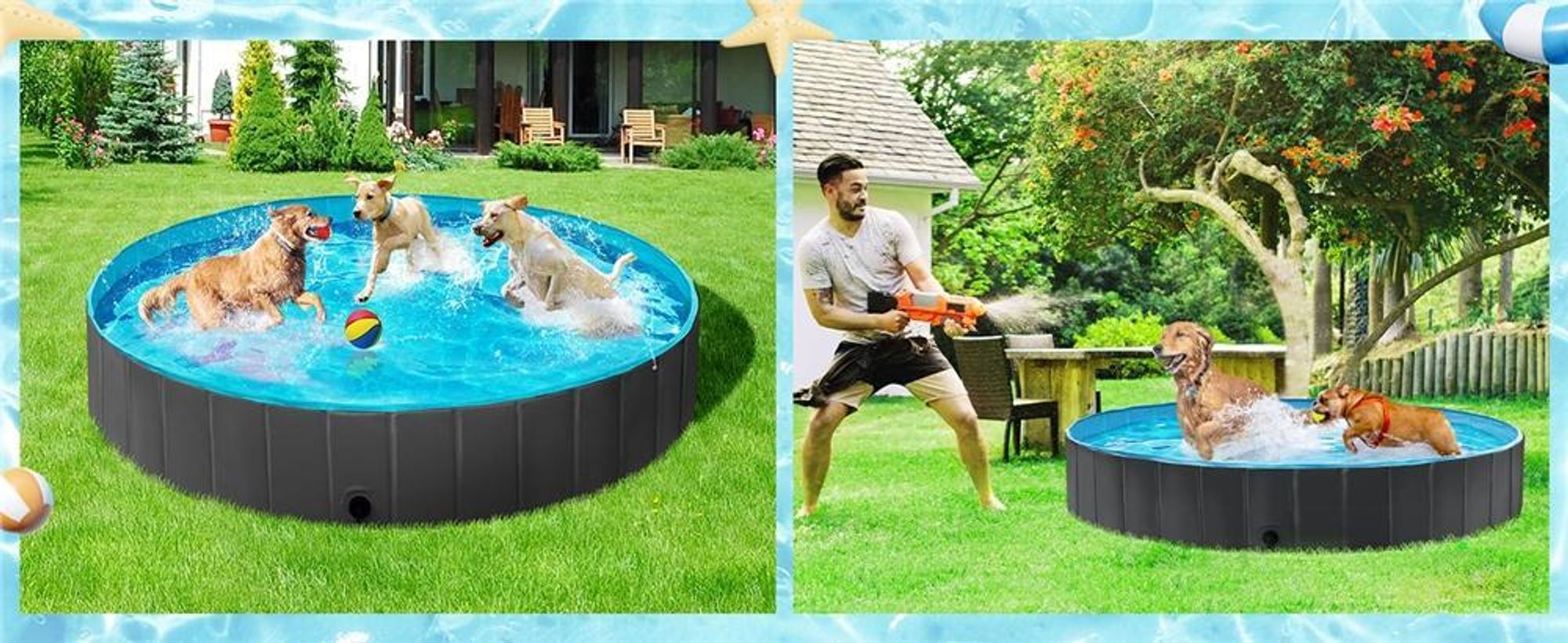 Yaheetech Faltbare Hundepool ⌀100 cm, Planschbecken für Hunde, mit Badebürste & 4 Flicken, Anti-Rutsch Hundebadewanne aus PVC, Schwarz