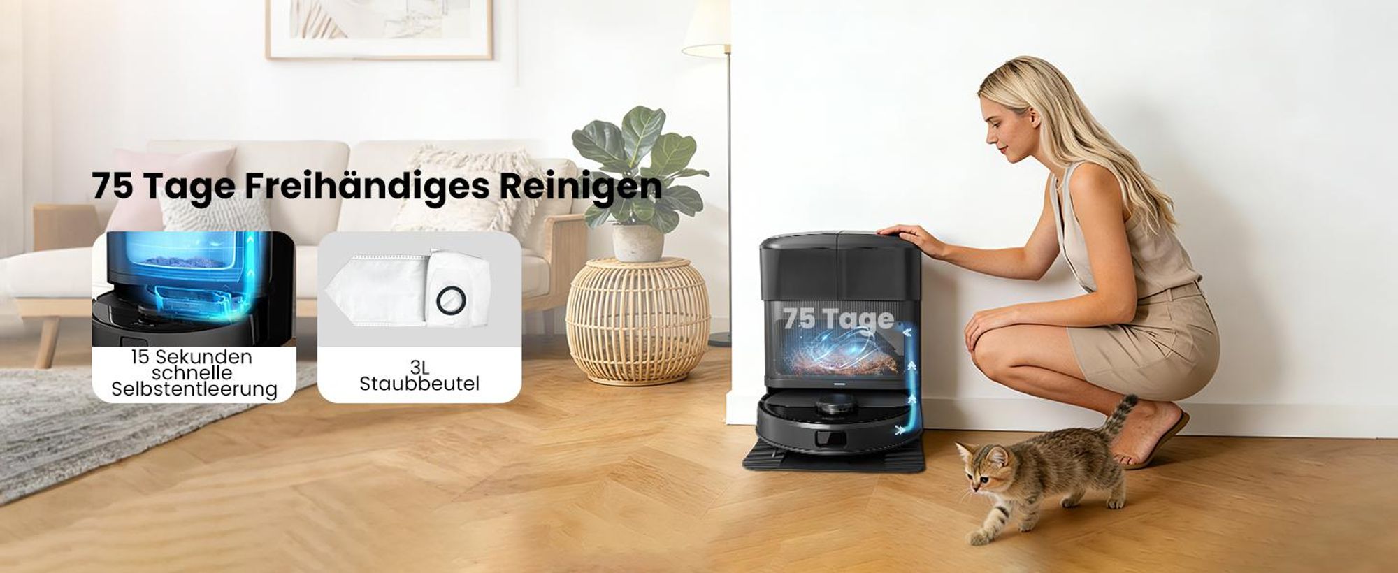 AIRROBO M2 Staubsauger Roboter, 10000Pa Saugroboter, Anti-Tangle-Bürsten, Wischroboter mit Lifting-Mopp