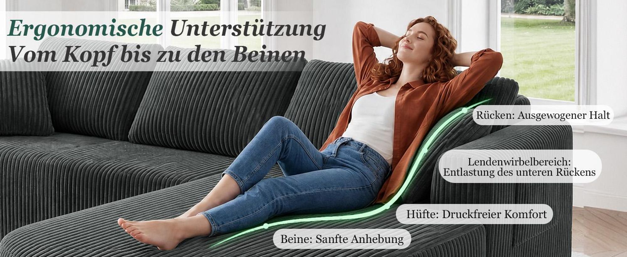 Sofa Ecksofa mit Schlaffunktion, Corduroy Modulares Boneless Couch mit Chaiselongue, L-Form Schlafsofa, Sektionssofas mit Kissen & Seitentaschen 243cm