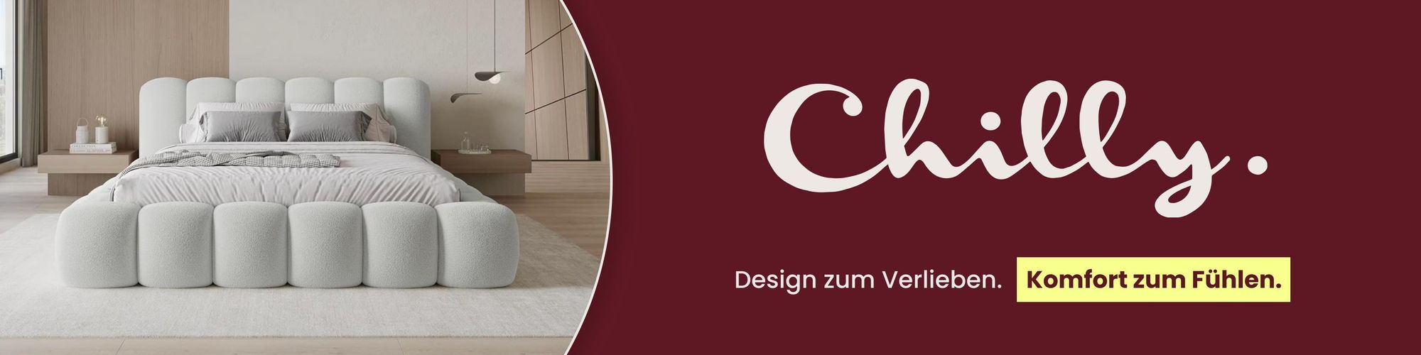 Chilly Möbel Design Bett Cube - Geometrisches Polsterbett mit Stauraum, Lattenrost und stabilem Metallrahmen 160x200 cm / Bouclé / Braun
