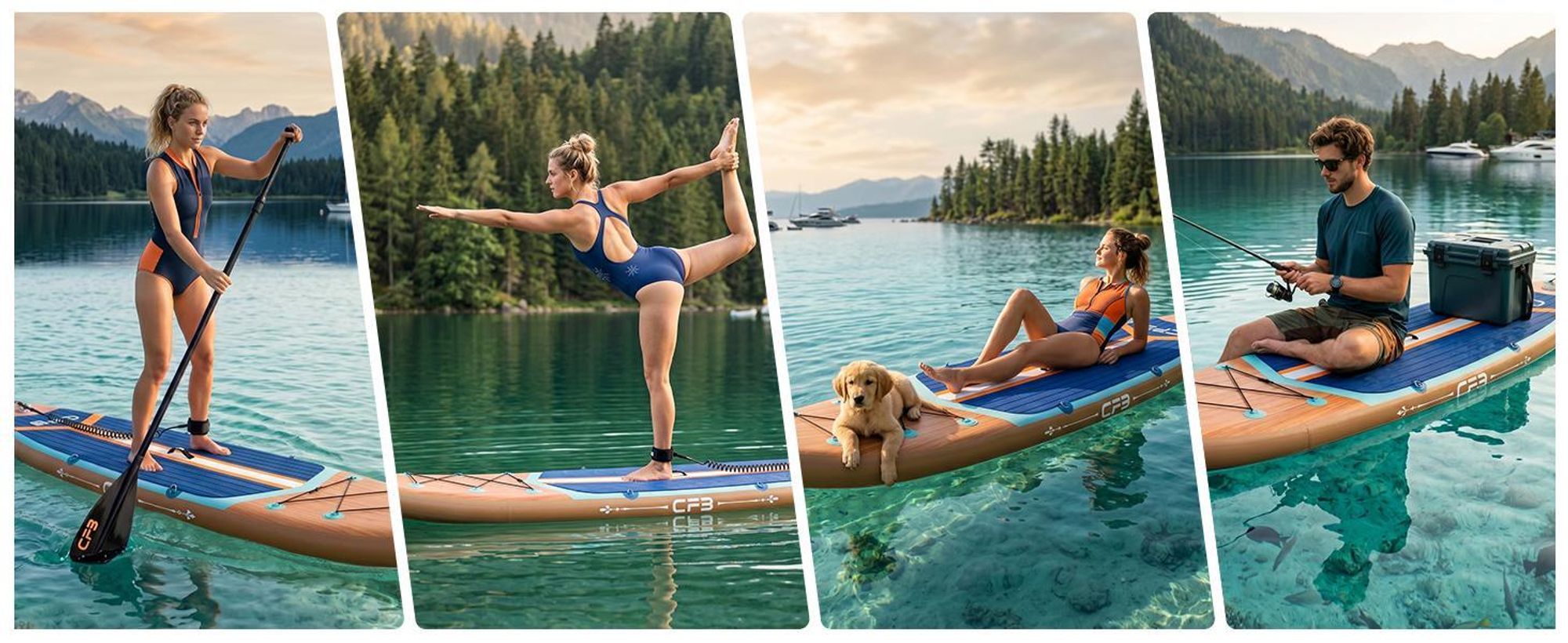 CFB Stand Up Paddle Board 335 mit 86 cm Standfläche, Bis zu 200kg, SUP Board mit Paddel, Pumpe, Rucksack, aufblasbares iSUP Set für Anfänger&Familien