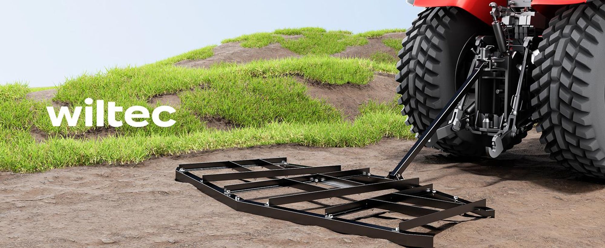 Wiltec Schleppegge 217 x 106 cm, Wiesenegge für Rasentraktor, ATV und UTV, Wiesenschleppe zur Bodenbearbeitung und Bodennivellierung