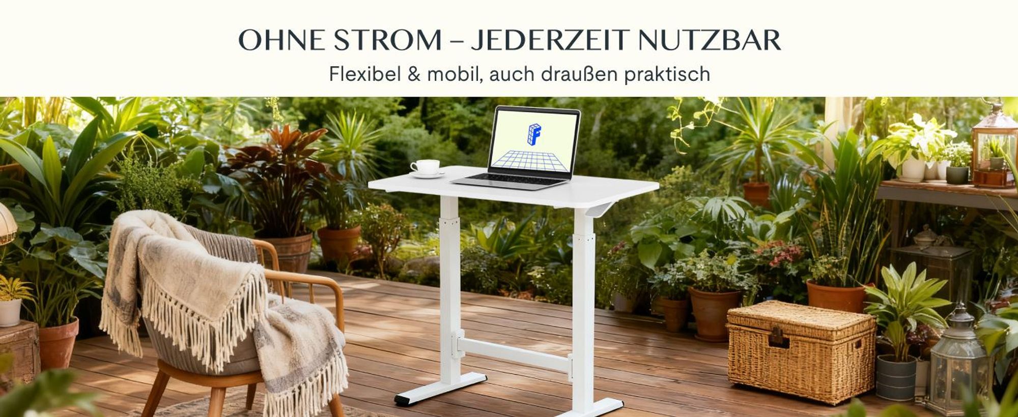 FLEXISPOT Gasfeder Höhenverstellbarer Schreibtisch 80×50 cm – stufenlos manuell verstellbar, Steh-Sitz-Tisch ohne Strom, mobil mit Rollen (Weiß)