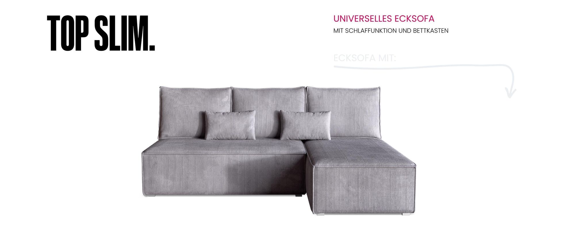 BroMARKT Ecksofa TOP SLIM Schlaffunktion Bettkasten L-Form 120x200 cm Vanille