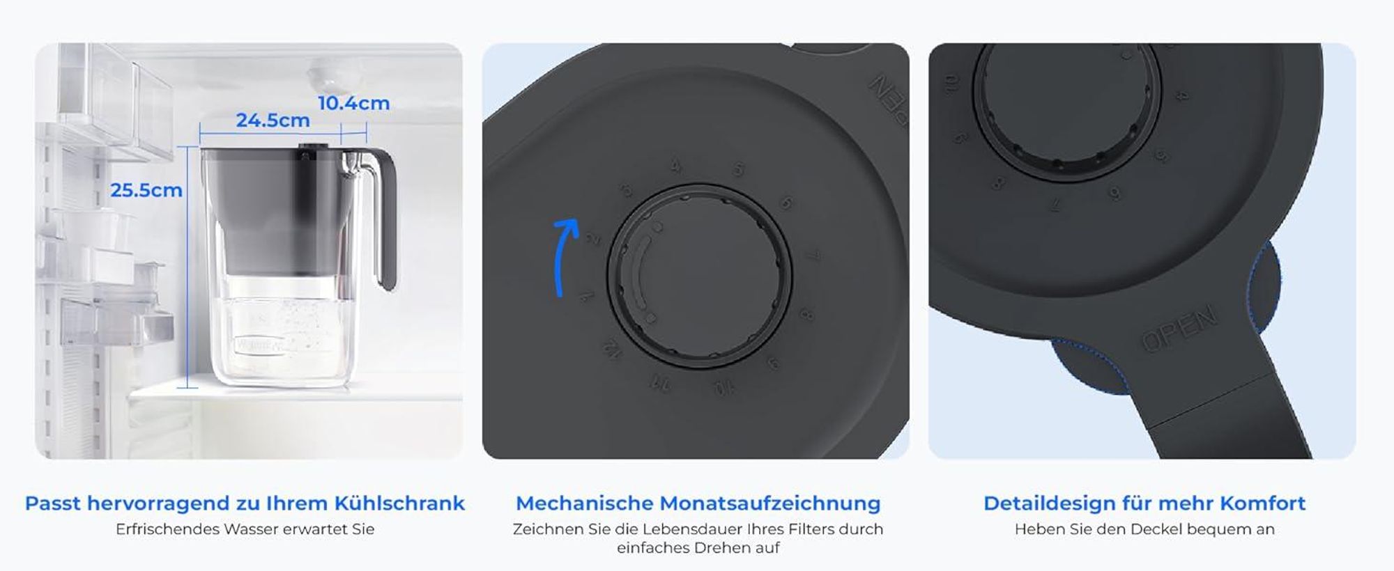 Waterdrop Wasserfilter Kanne Kühlschrank Wasserfilterkrug mit 4 Filter, 2,5 L, NSF-, BPA-frei, Schwarz (Ersatzfilter: WD-PF-01A)