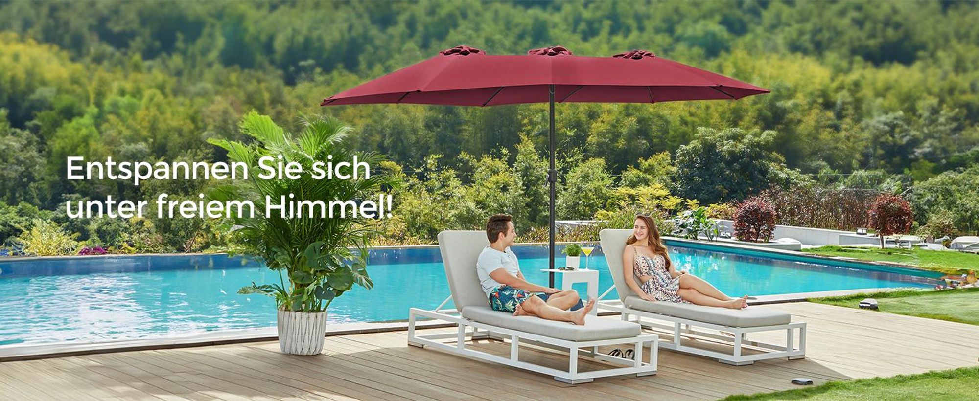 SONGMICS Sonnenschirm 460 x 270 cm UPF 50+ mit Kurbel ohne Ständer