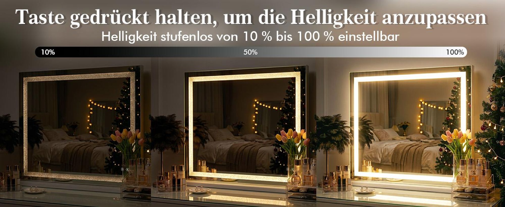 VANITII Hollywood Schminkspiegel 80cm x 58cm mit LED Beleuchtung 3 Lichtmodus Kristallen Bluetooth Kosmetikspiegel für Badzimmer Schminktisch Weiß